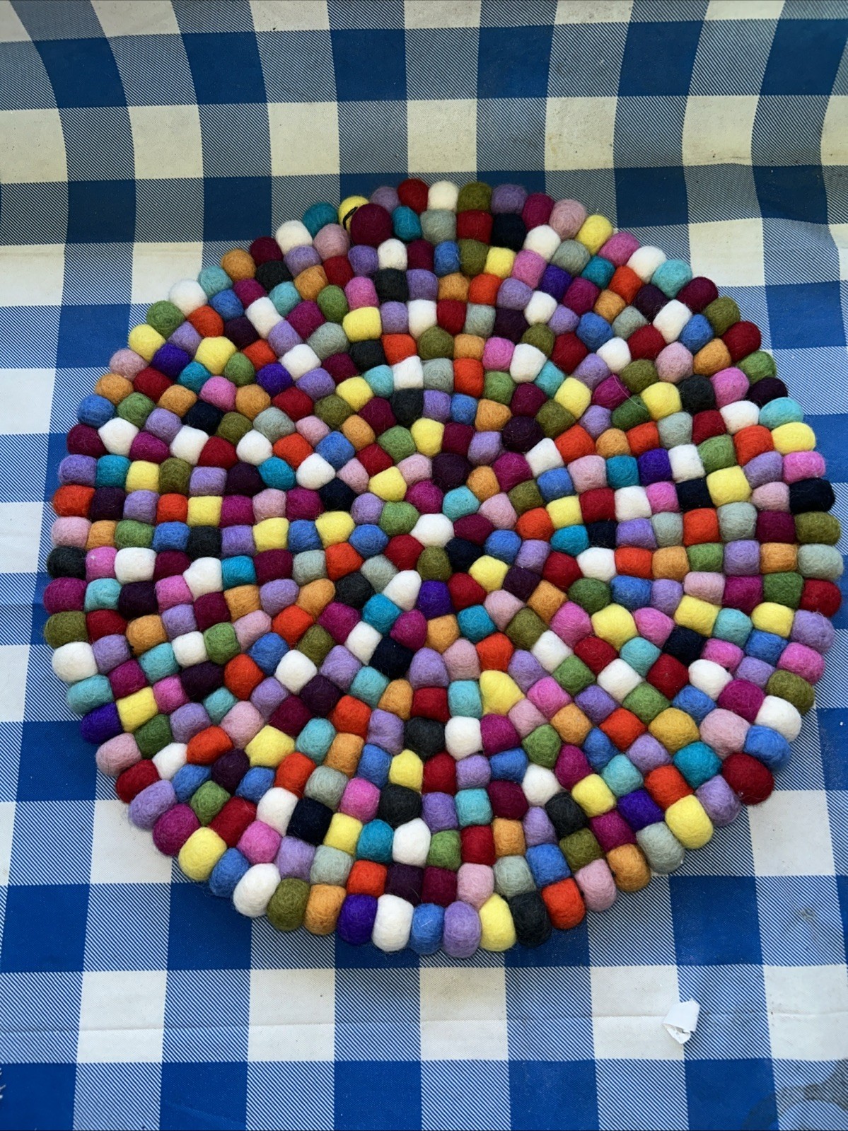 Handmade Pom Pom Wool Round Mat Boho Decor Trivet Plant Yoga Meditation Rug 15”