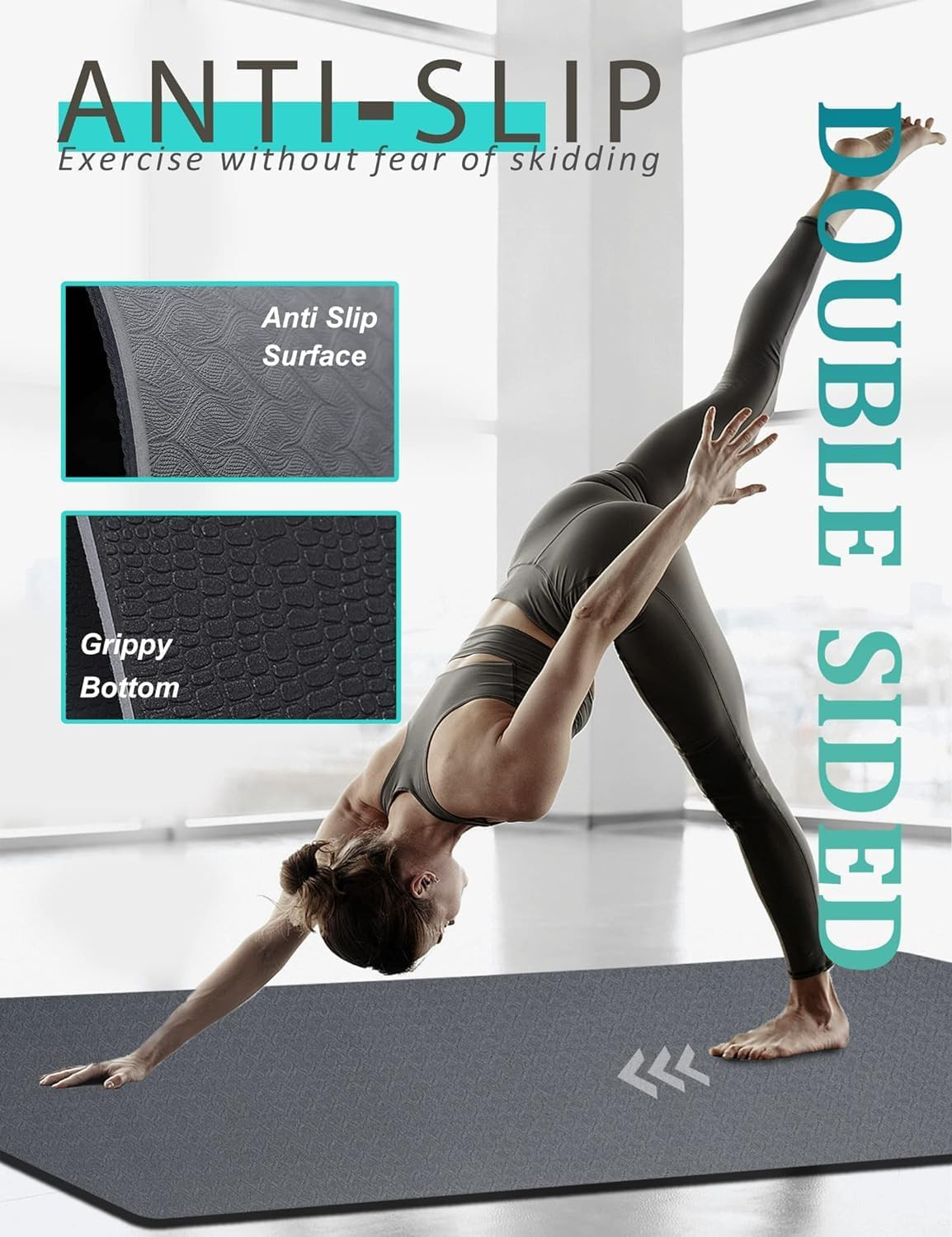 Yoga Mat Double-Sided Non Slip, 72” X 32” X 7Mm – Extra Wide & Thick Yoga Mat