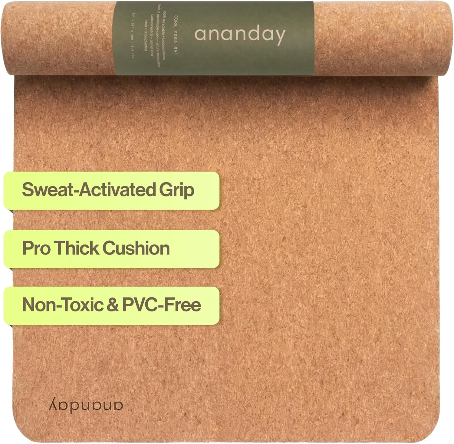 Ananday Premium Cork Yoga Mat – Sustainable, Non-Toxic & Pvc-Free, Non-Slip, Per