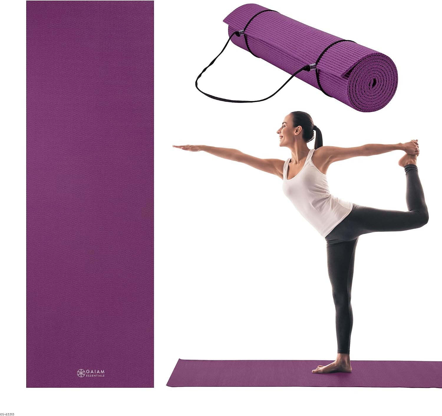 Essentials 1/4″ Thin 6mm Yoga & Pilates Fitness & Exercise Mat W/ Easy-Cinch