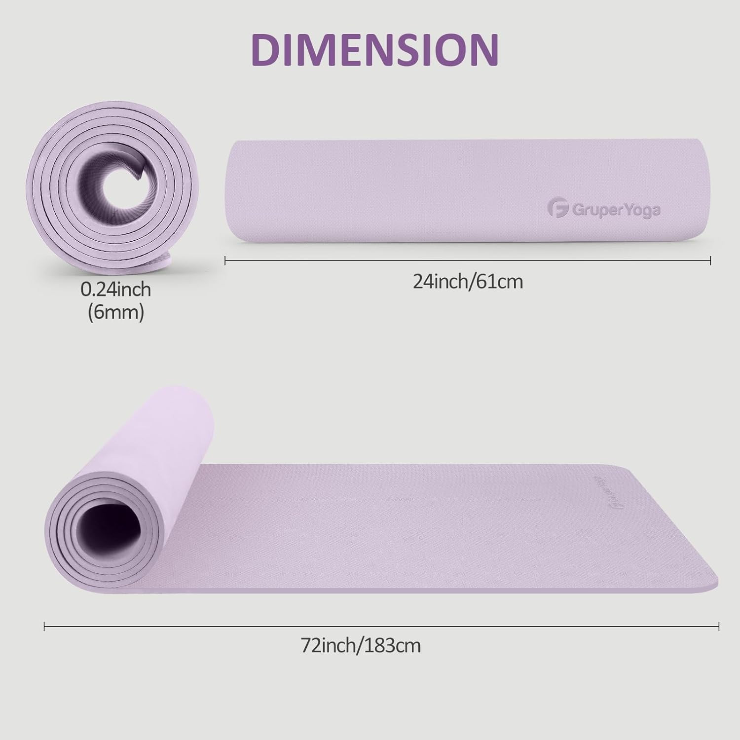 Yoga Mat Non Slip, 72″L X 24″W X 0.24″/0.32″TH, Anti-Tear Exercise Mat with Carr