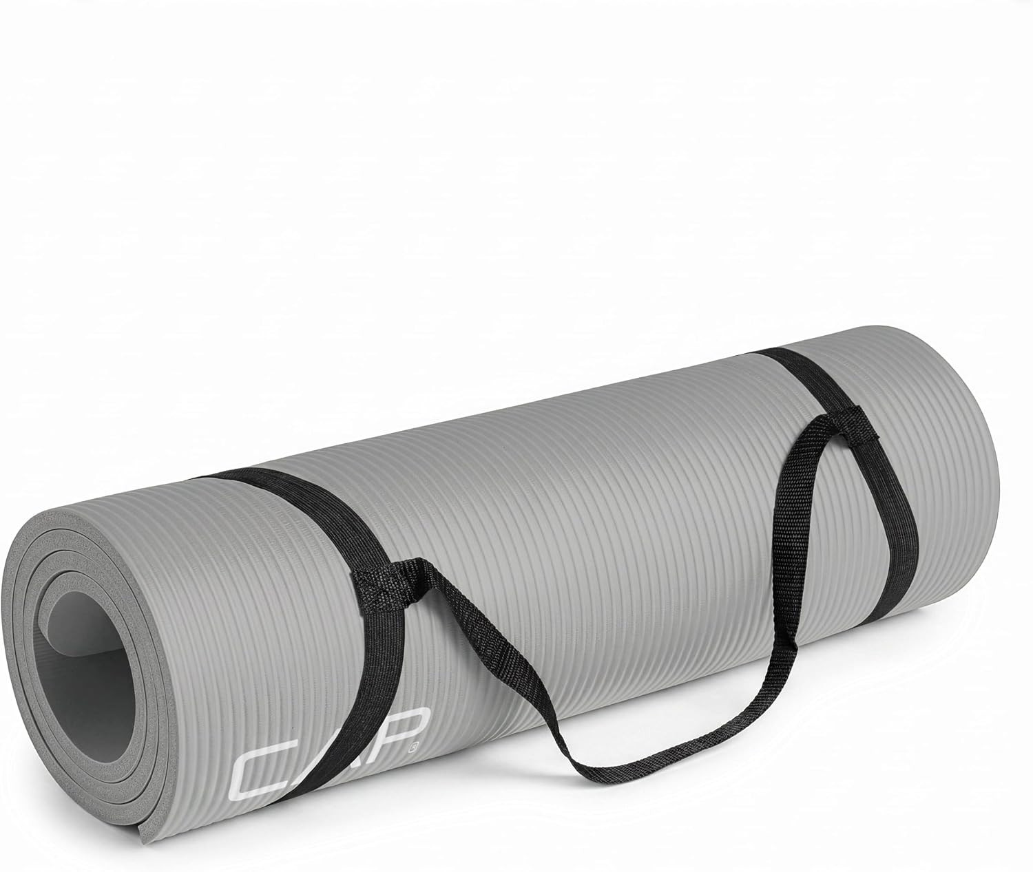 CAP Barbell 1/2-Inch High Density Exercise Yoga Mat with Strap | Multiple Option
