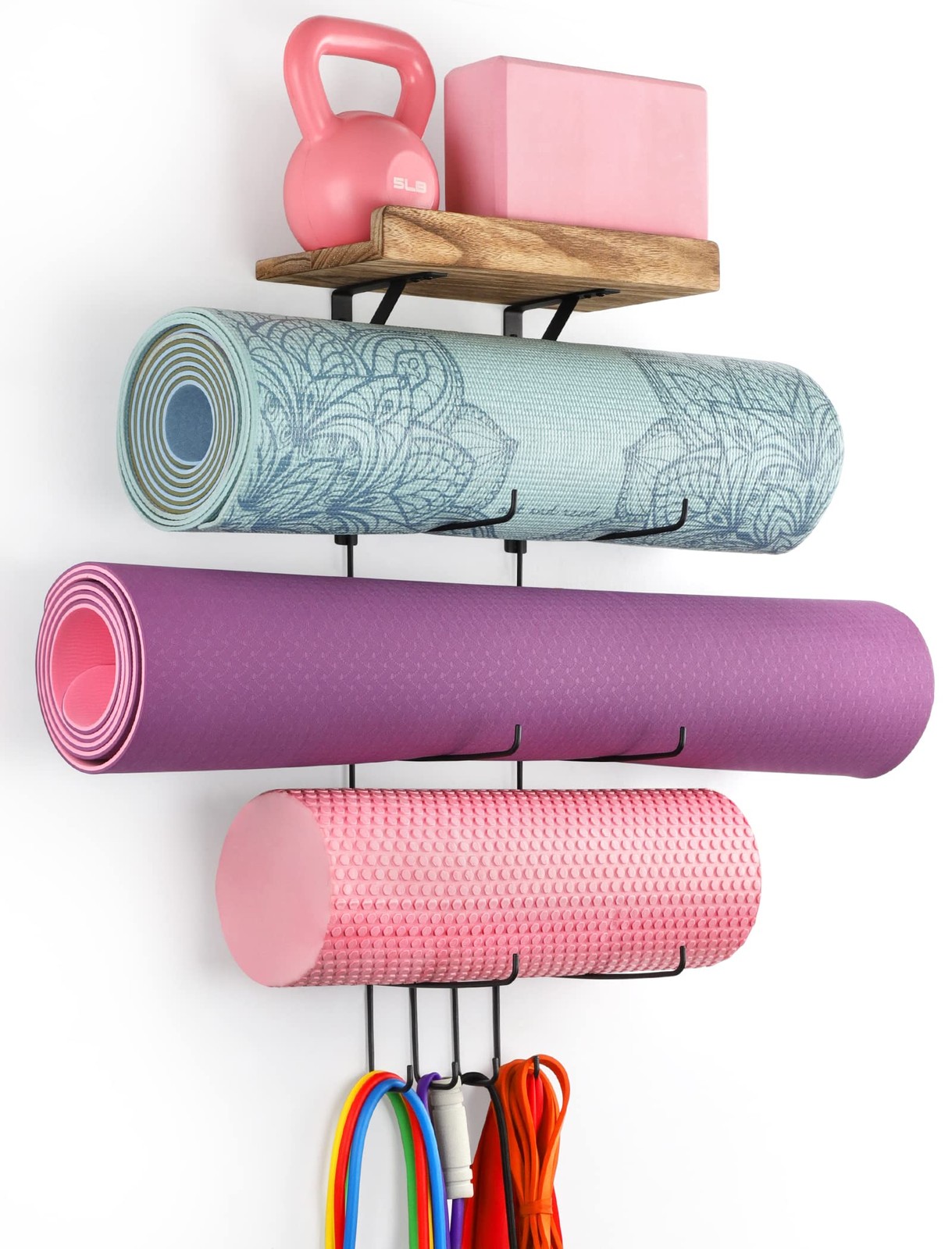 Yoga Mat Holder Accessories Wall Mount Organizer Storage Decor Foam Roller an…