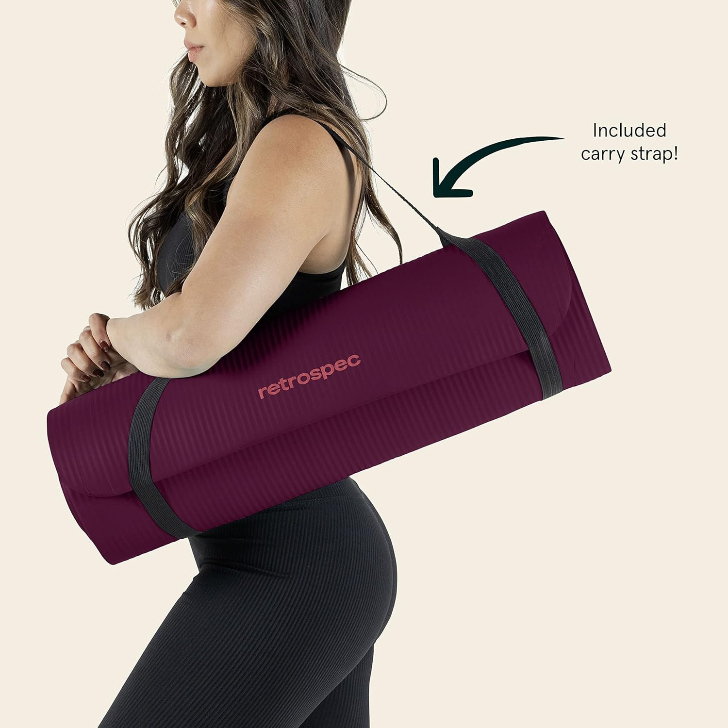Solana Yoga Mat 1″ Thick W/Nylon Strap for Men & Women – Non Slip Exercise Mat f
