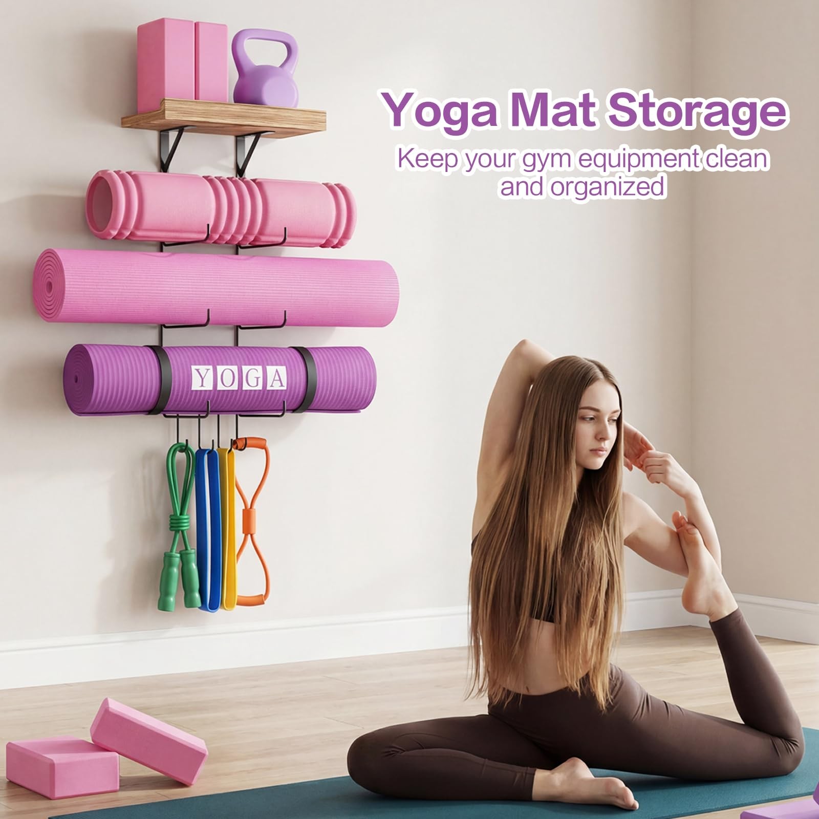 Bikoney Yoga Mat Holder Wall Mount Yoga Mat Storage Home Gym Accessories with…