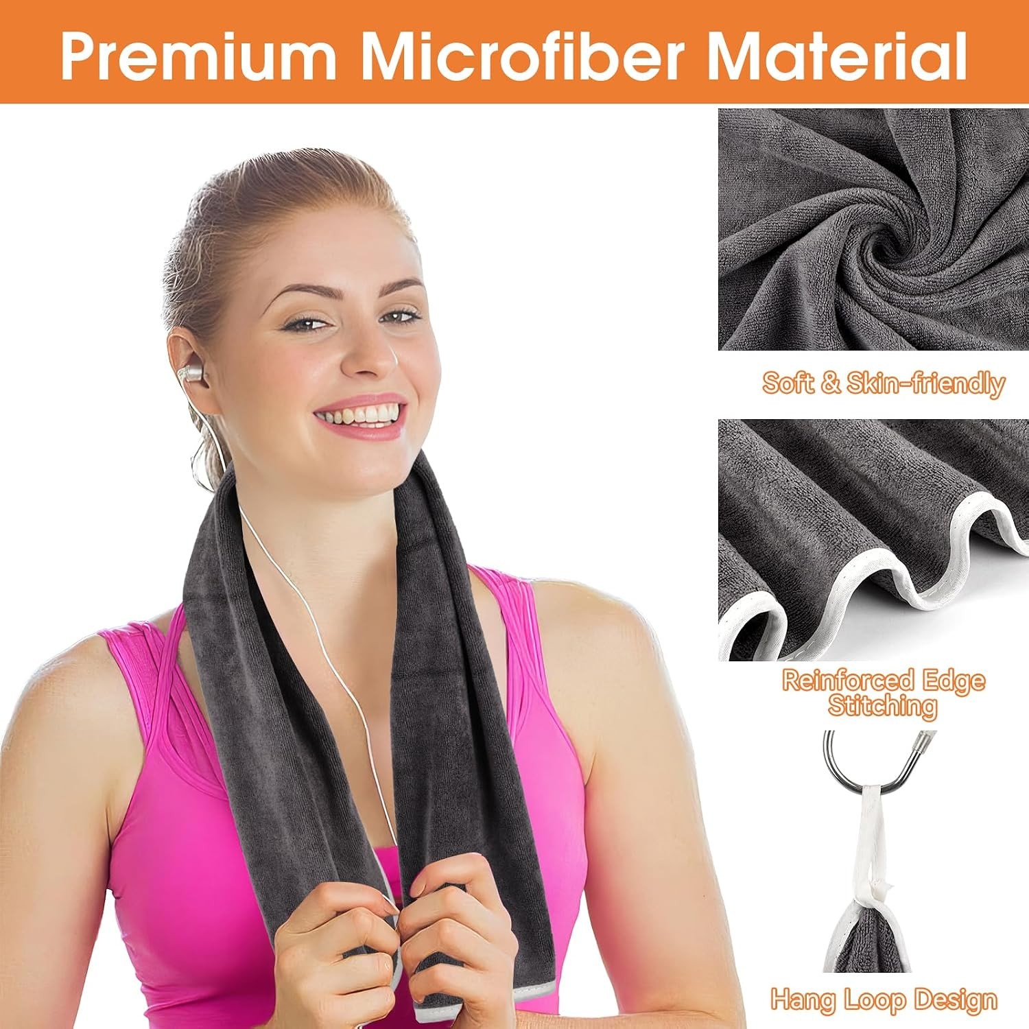 3 Pack Microfiber Gym Towels, Super Soft, Quick Drying, 14.2″ x 30″ | Absorbent