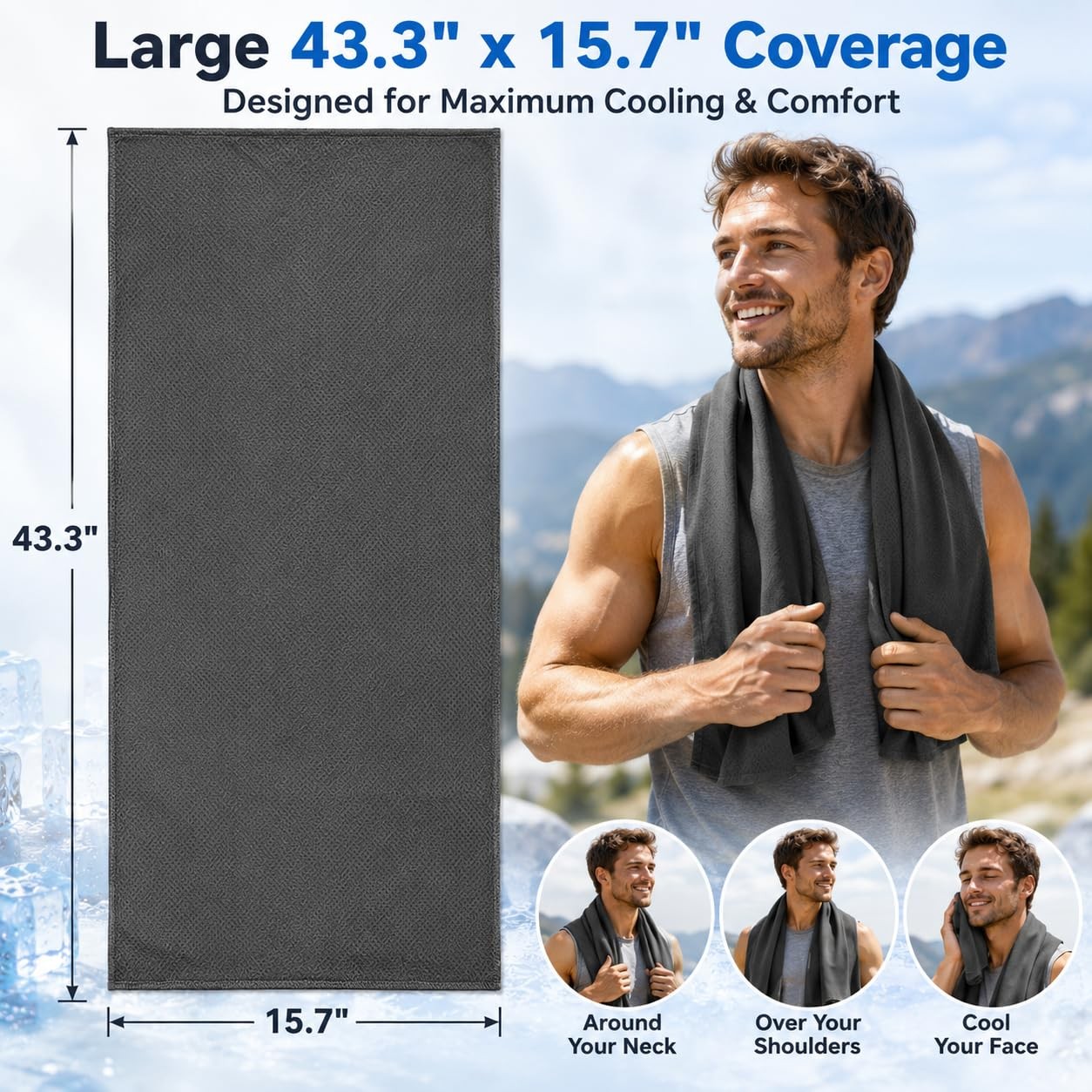 Cooling Towel 43.3″ x 15.7″ – Ice Sweat for Neck 43.3″X15.7″, Dark-gray