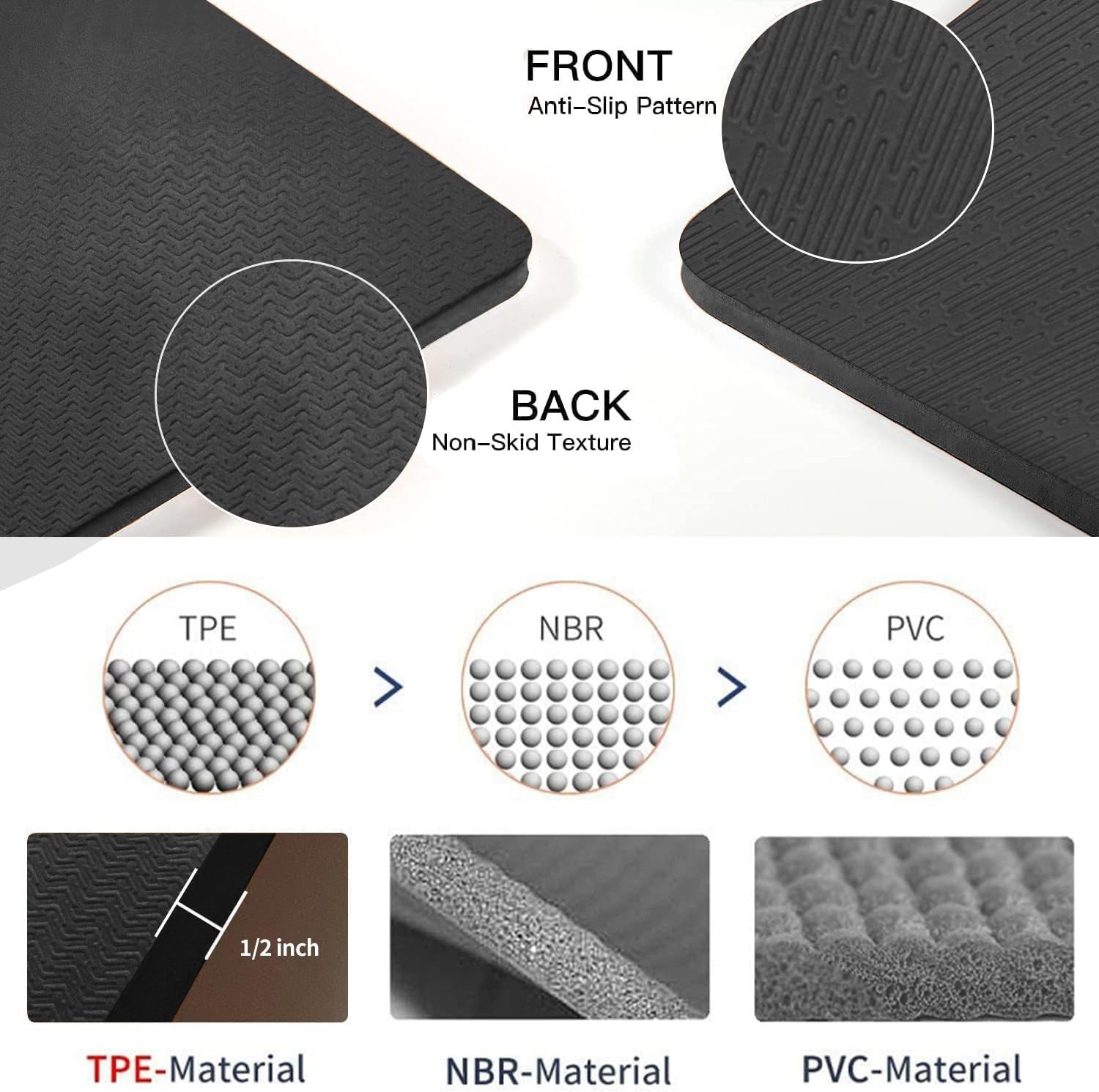 Thick Yoga Mat TPE 6x4x1/2 Inch Non Slip Pilates Exercise