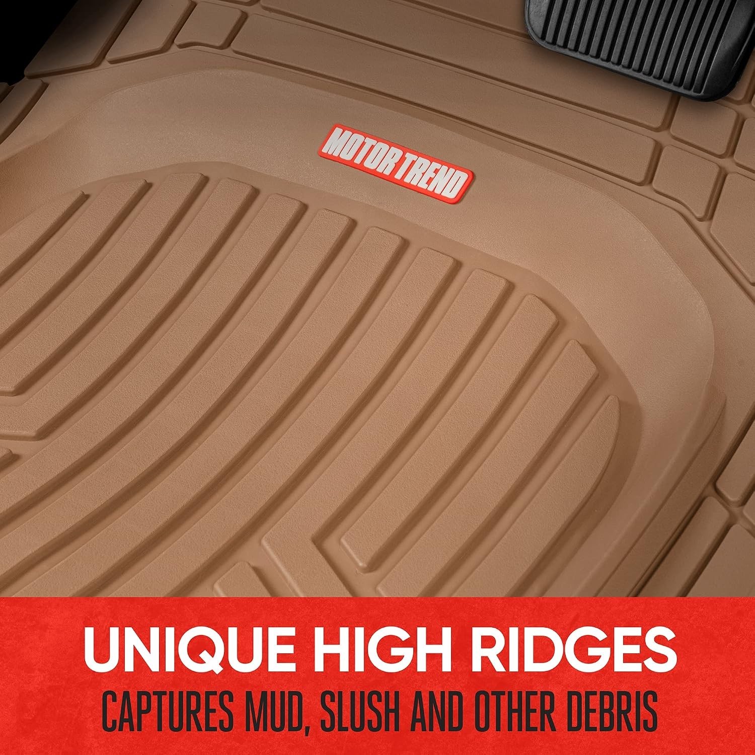 FlexToughXL All-Weather Rubber Floor Mats Full Set Waterproof Beige Car Truck