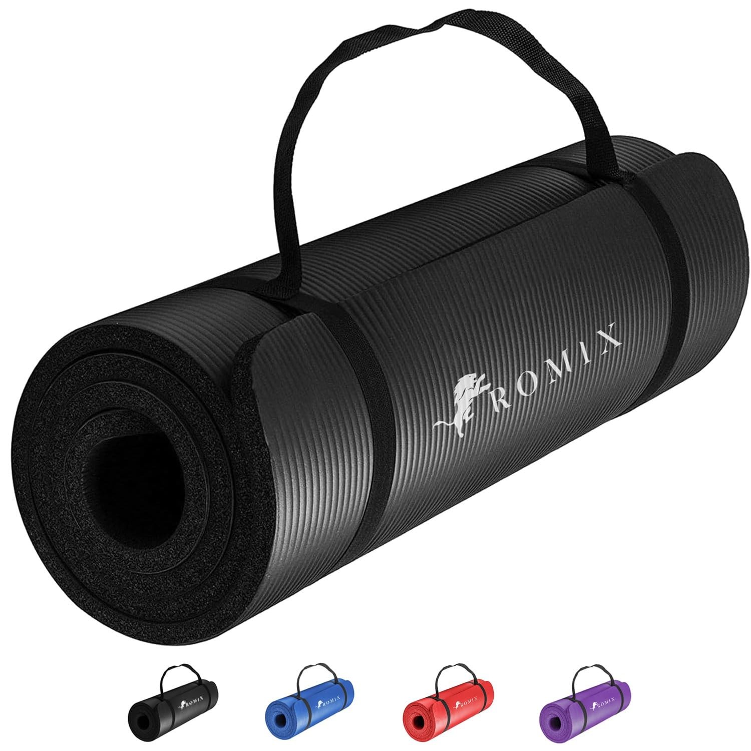 ROMIX Yoga Mat Thick 2/5 Inch (10mm), 72″L x 24″W 180 x 60 x 1 CM, Black