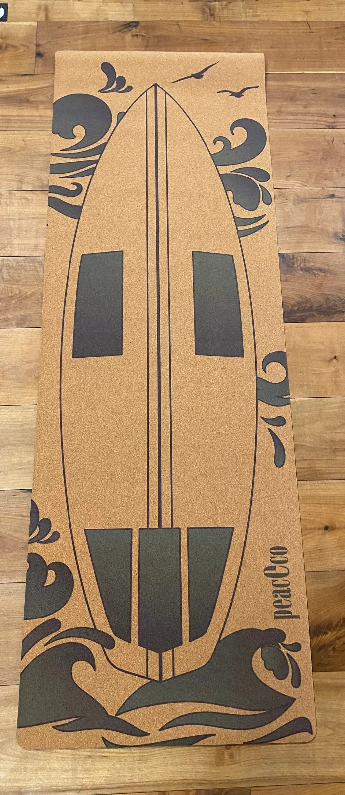 Cork Yoga Mat: Wave Surfboard & Koi Fish Design with Free Strap