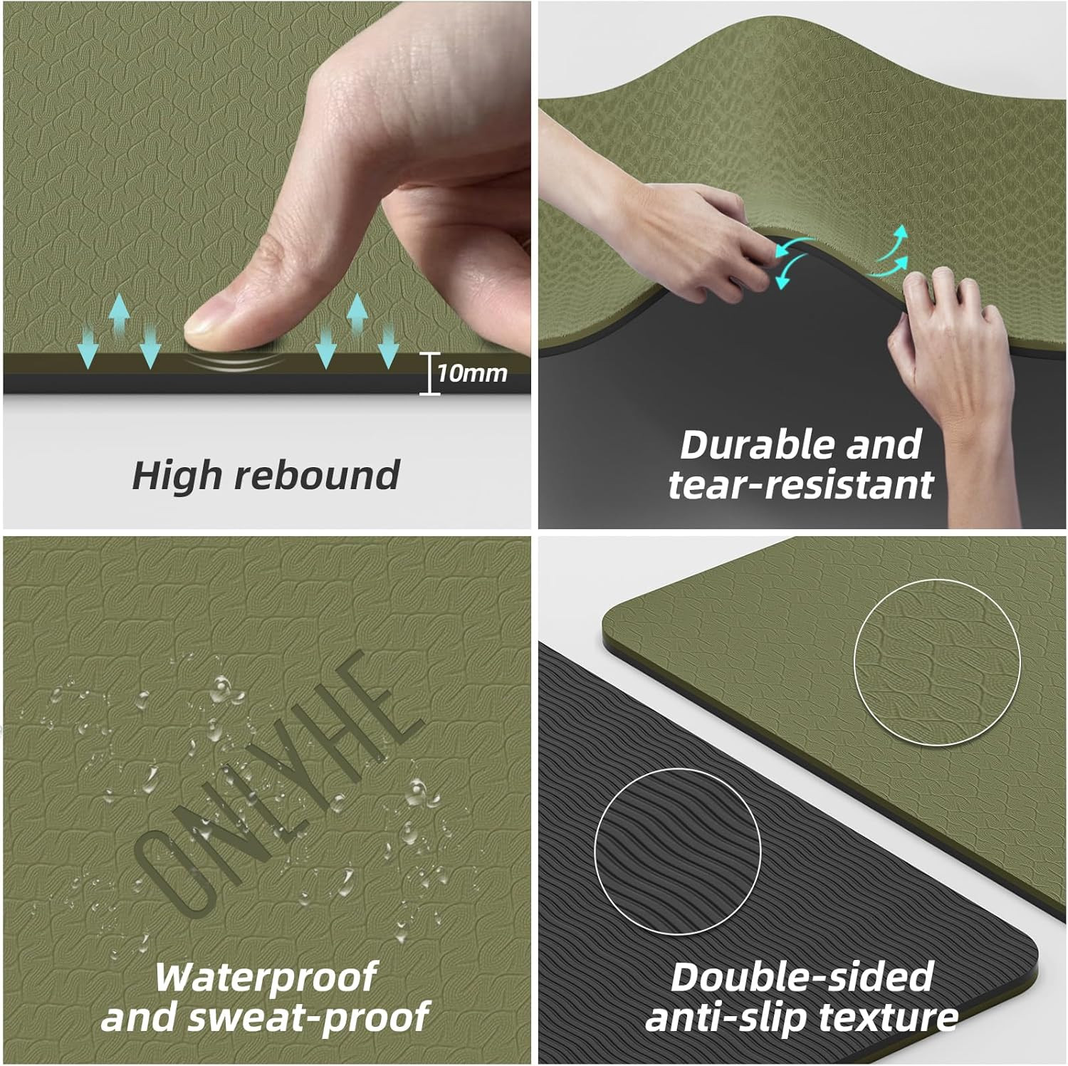 Wide Yoga Mat Thick(10Mm) Exercise Mat Non Slip Anti-Tear,72″X35″ Extra Large Pi