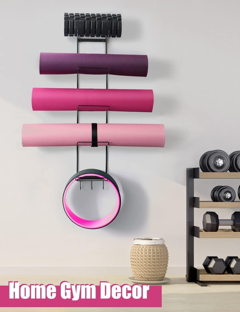 5-Tiers Yoga Mat Holder Wall Mount, Metal Storage Rack for Yoga Mat/Wheels, Foam