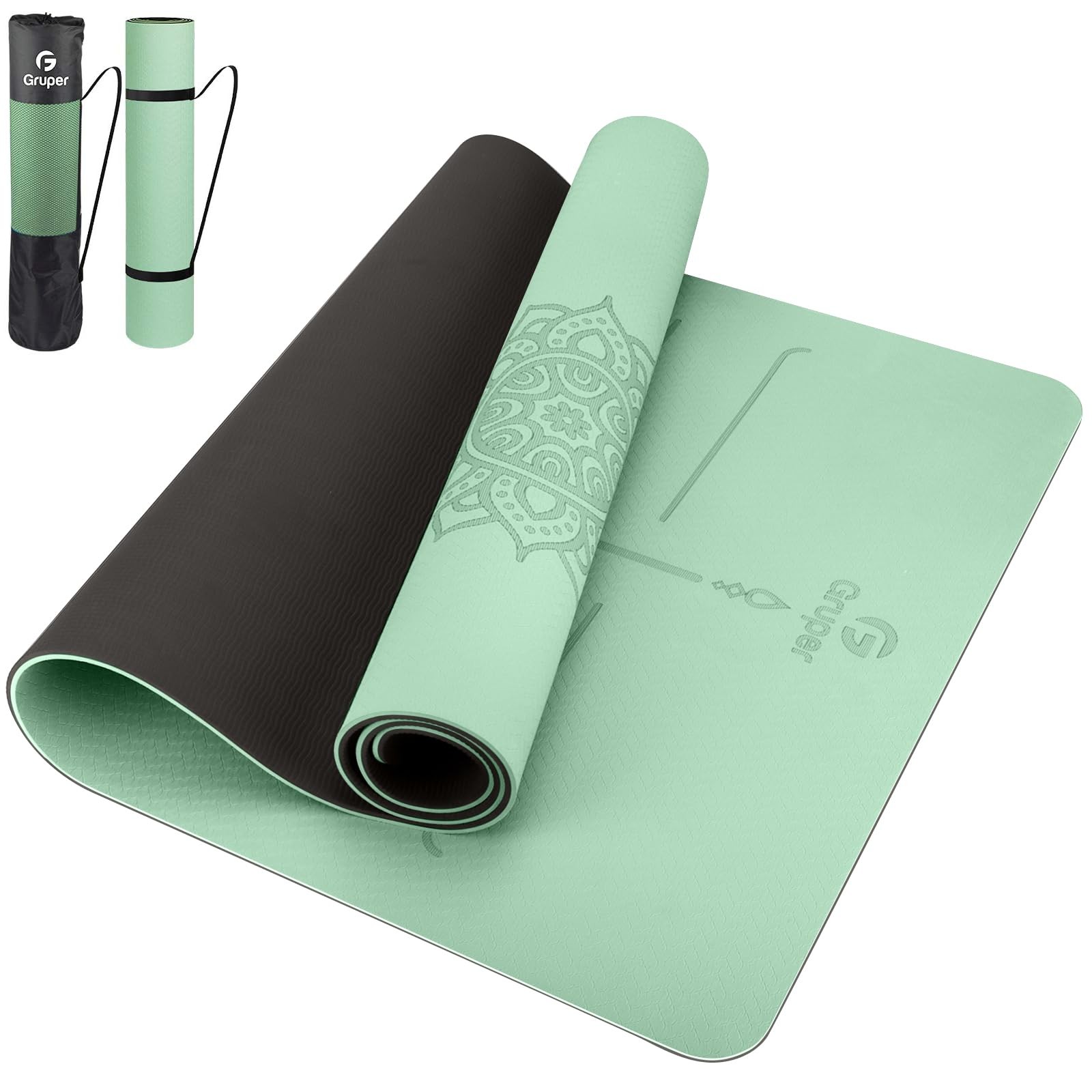 Yoga Mat Non Slip TPE Thick Yoga Mat with Alignment Mark, Large Size 72″L x 3…