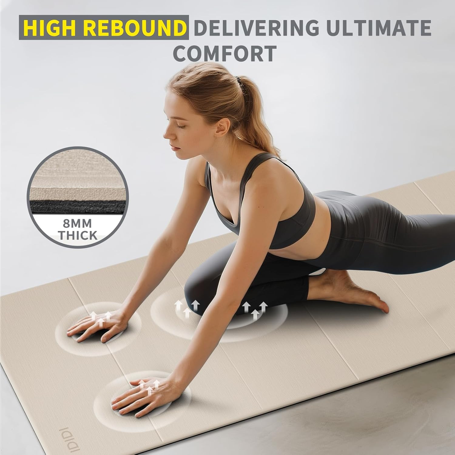 Foldable Extra Large Yoga Mat 74″×31.5″, 8Mm Double-Sided Non Slip Lightweight F