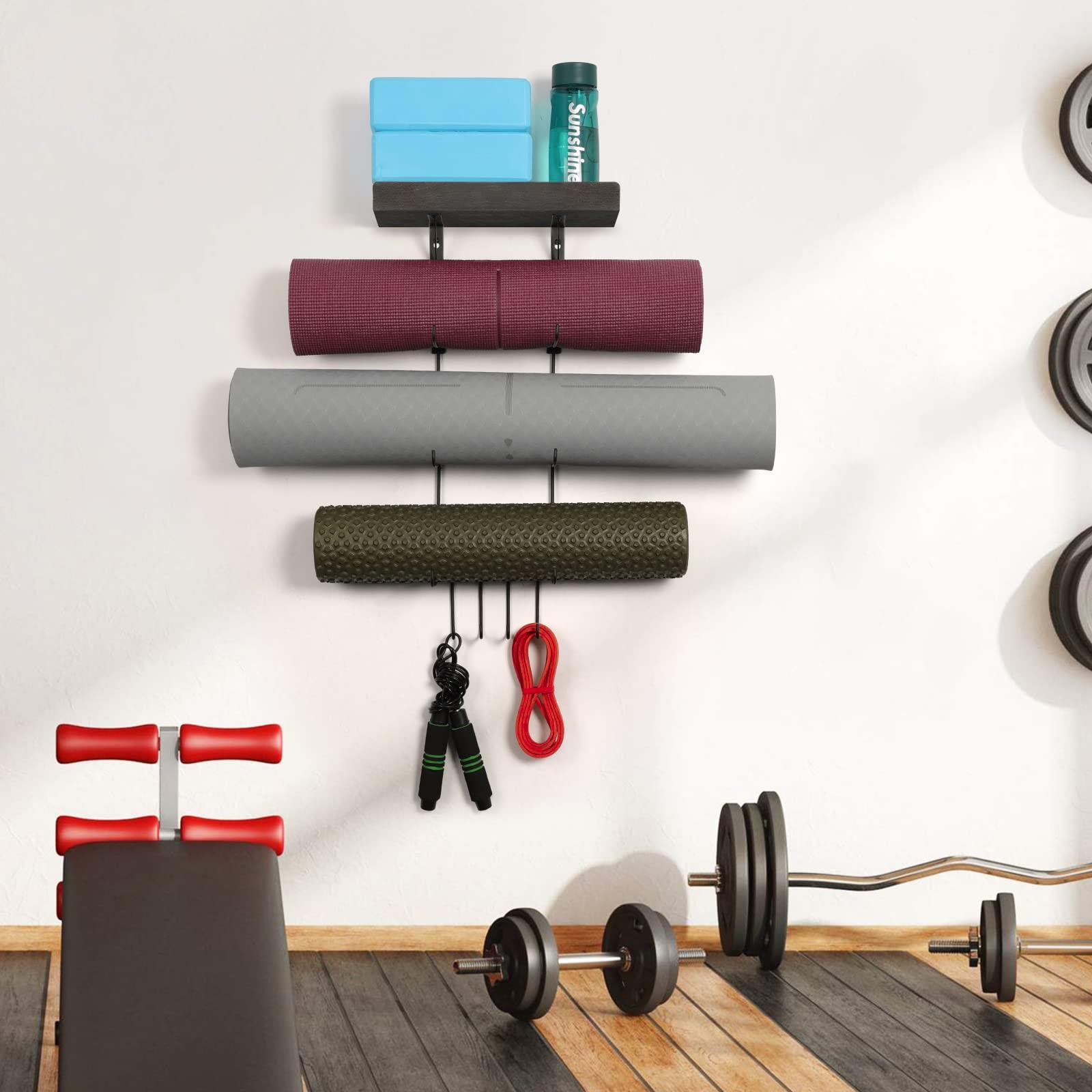 Yoga Mat Holder Accessories Wall Mount Organizer Storage Decor Foam Roller an…