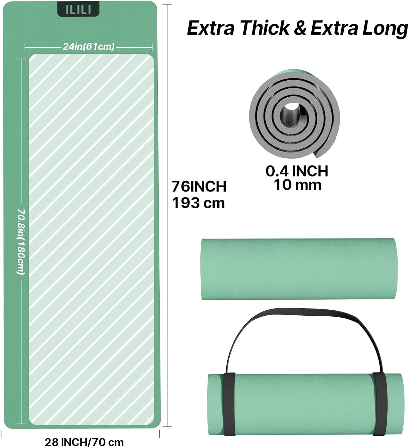 Yoga Mat 10Mm Thick, Suede&Tpe Exercise Mat, 76″L*28″W Extra Long, 0.4 Inches So