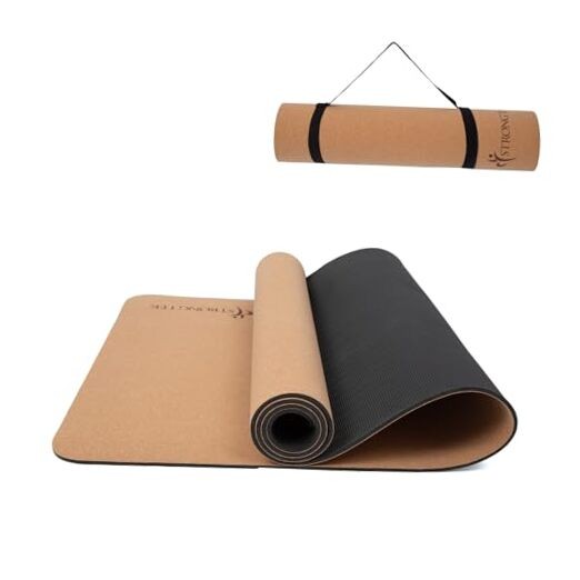 Eco-Friendly Cork Yoga Mat – 7mm Thick – 72″x24″, 2 lbs – Non-Slip – Cork + TPE