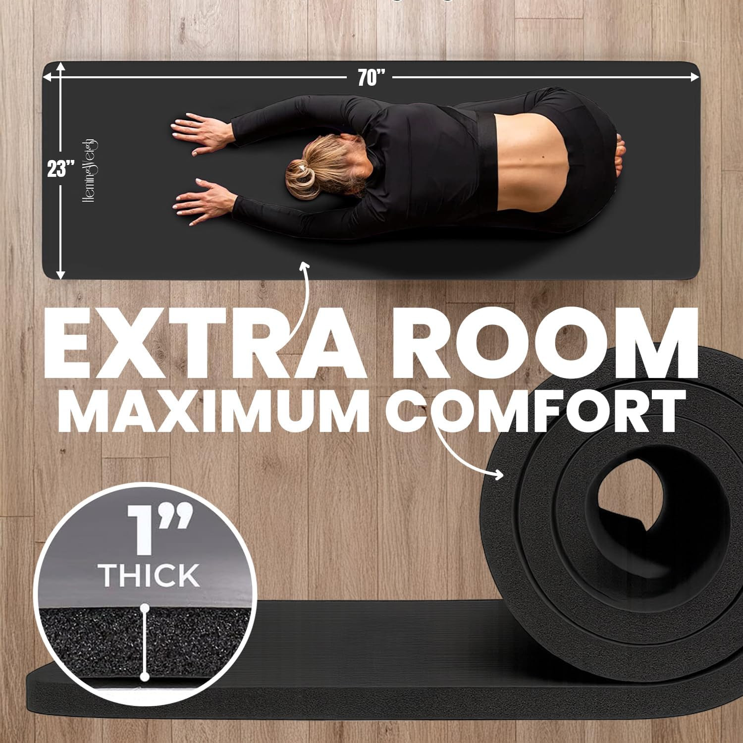 1 Inch Extra Thick Non Slip Yoga Mat – Exercise Mats for Home Workouts, Black (7