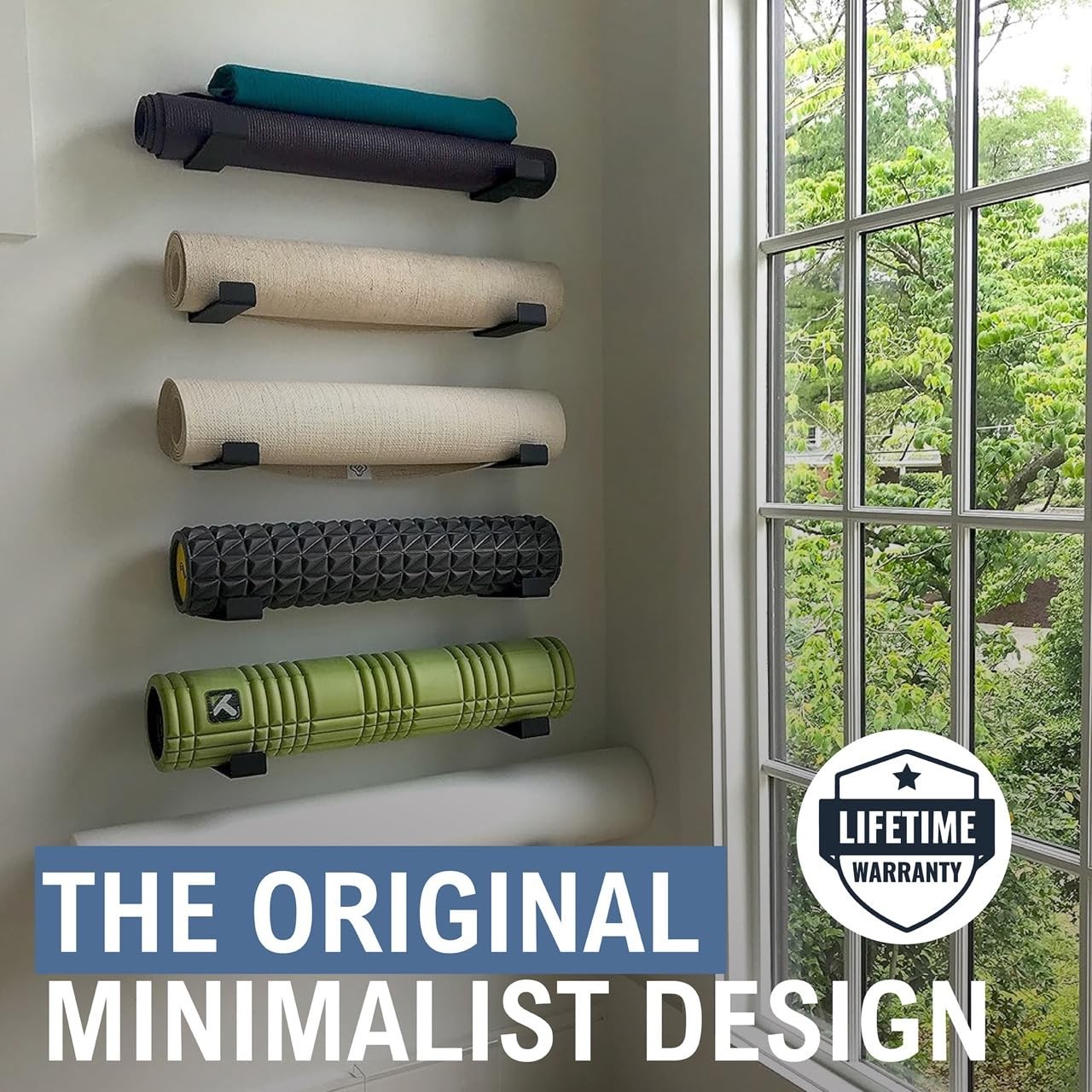 Large Yoga Mat Storage Rack Foam Roller Wall Hooks Fitness Gear Organizer