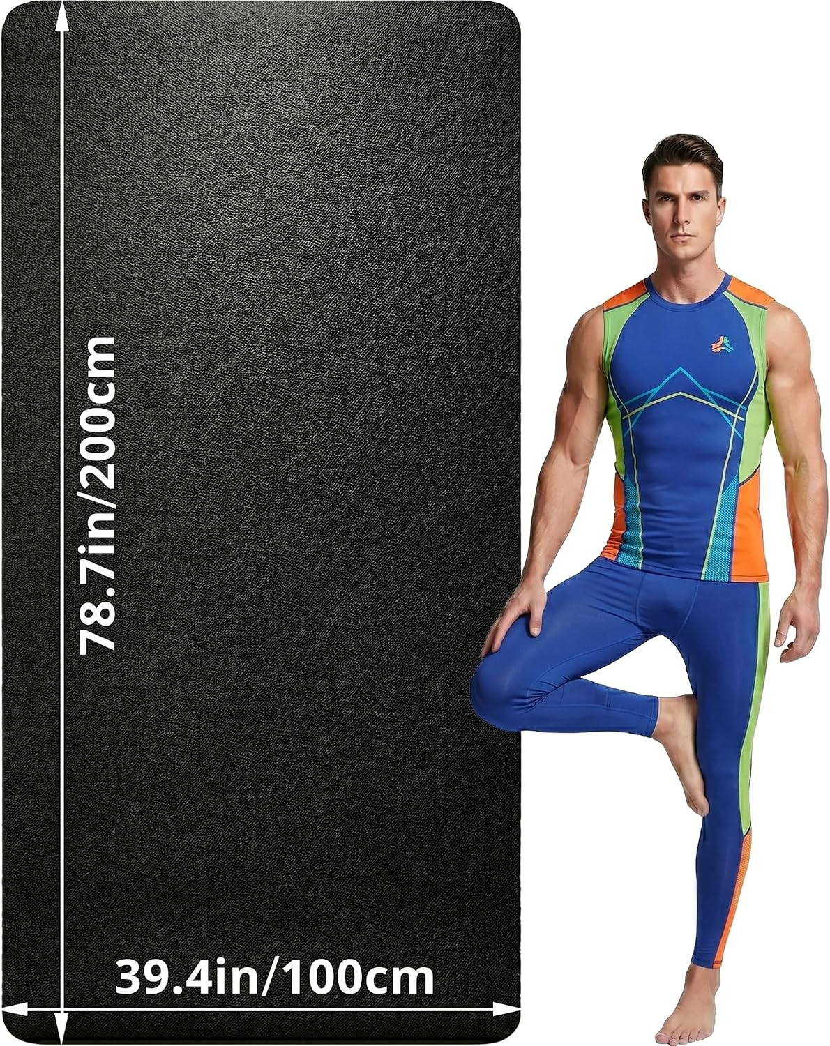 Extra Large Non-Slip Yoga Mat for Tall Men, 79″x40″, 8mm Thick, Lightweight