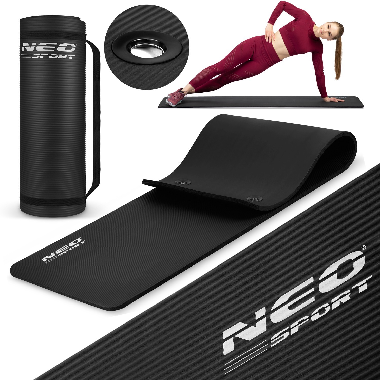 Neo-Sport Exercise Mat with Holes 183 x 60cm NBR Non-Slip Resistant