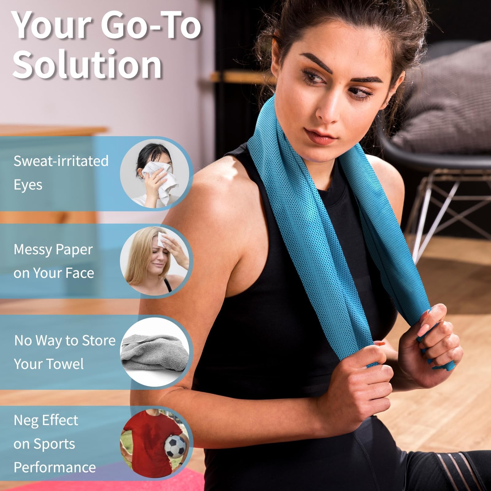 YESLIFE 4 Pack Cooling Towels 40 inches x 12 inches, Blue, Grey, Green, Pink