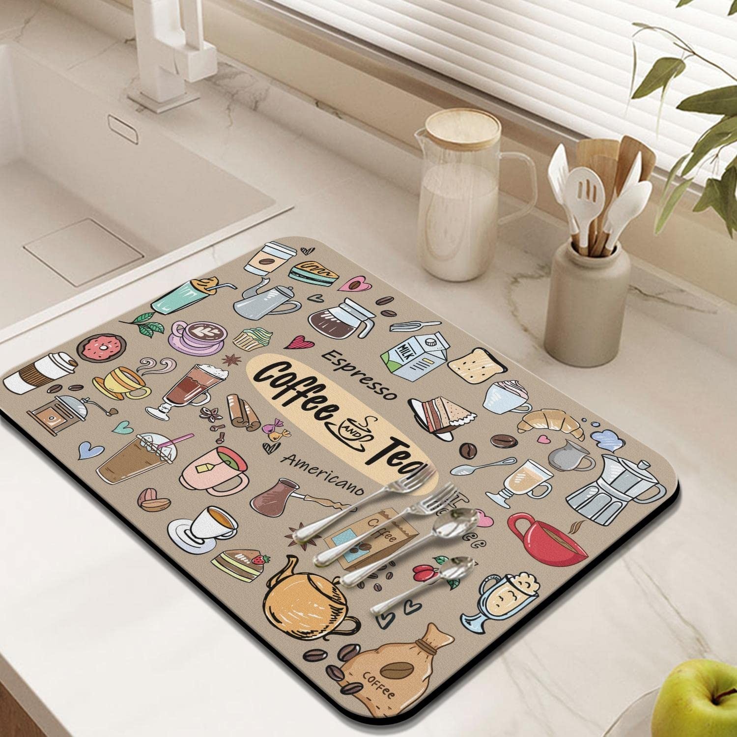 Fun Coffee Bar Mat 24inx18in, Absorbent Hide Stain Anti-Slip Accessories Fit …
