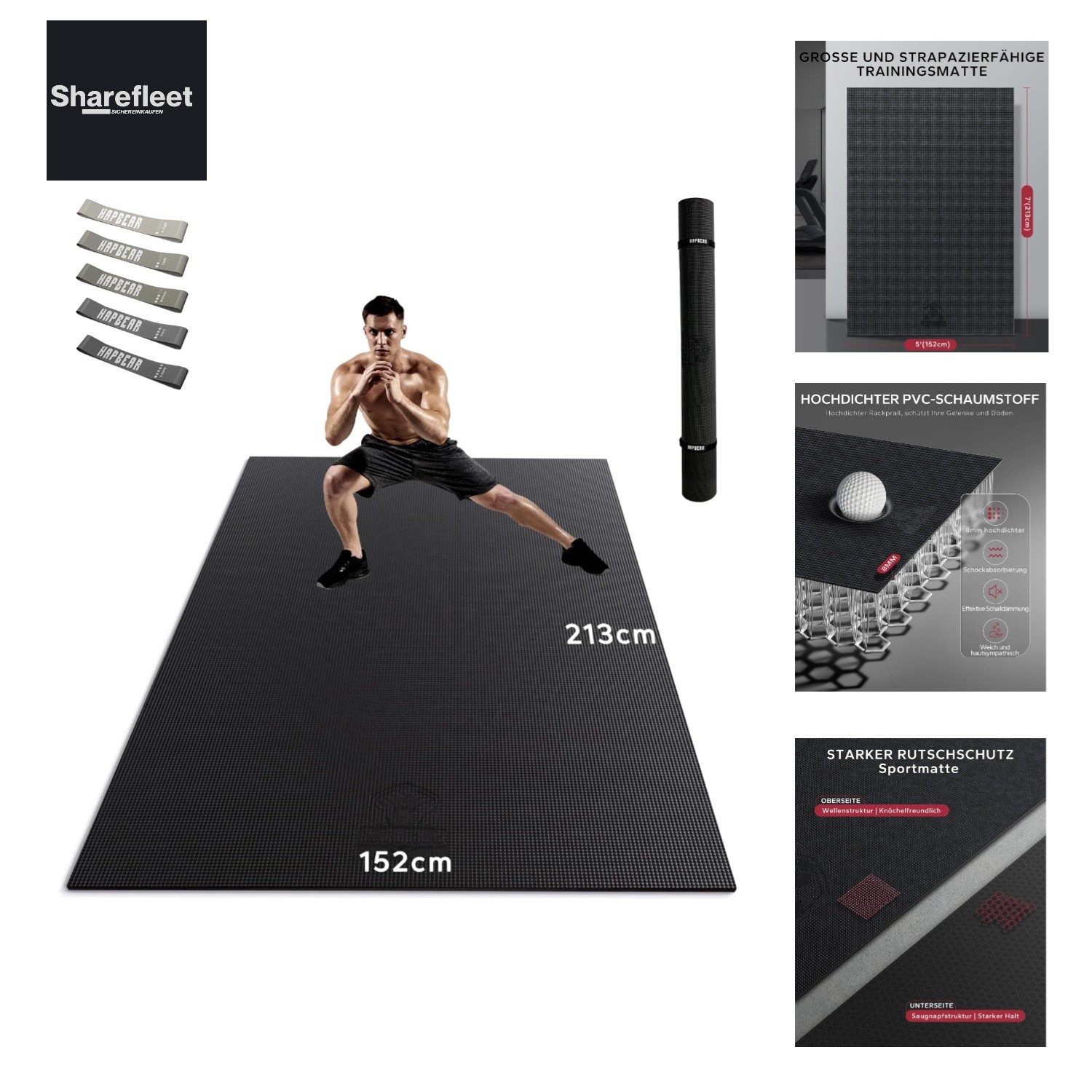 Yoga Mat XXL – Extra Large Wide Sports Mat Fitness Mat Non Slip 213cm x 15…