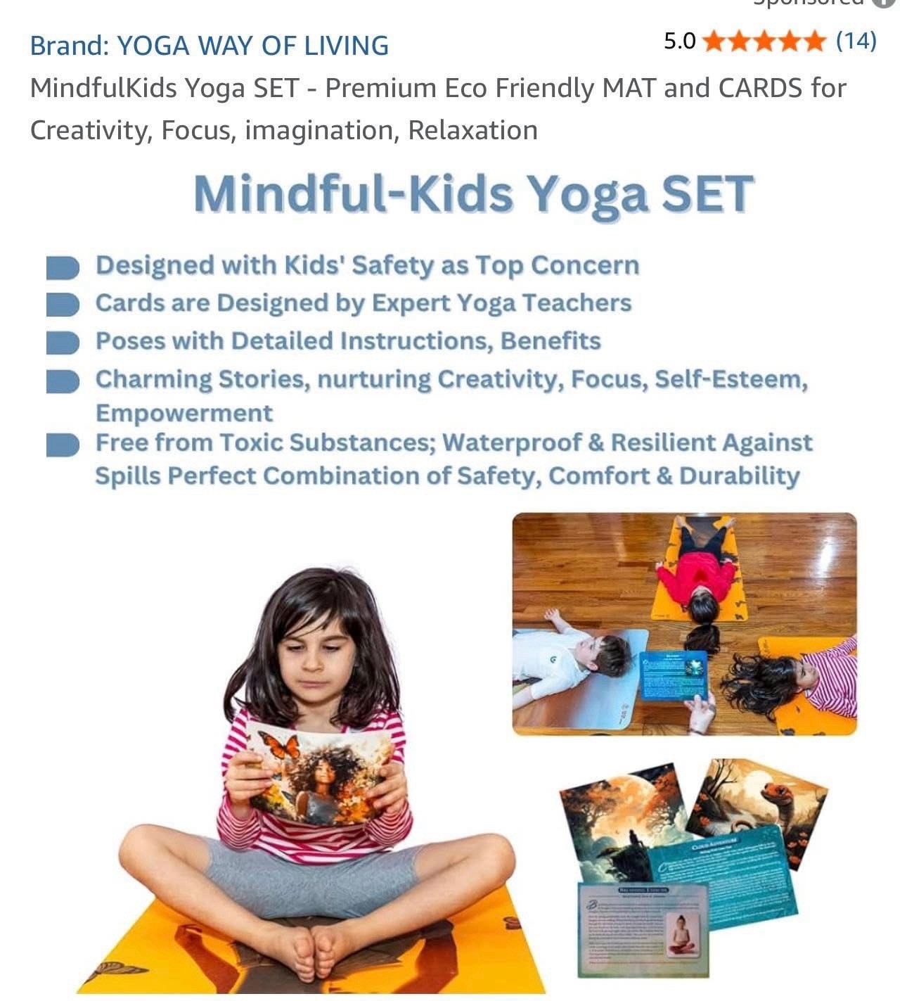 MindfulKids Yoga SET – Premium Eco Friendly MAT & CARDS, Creativity, Focus, Diva