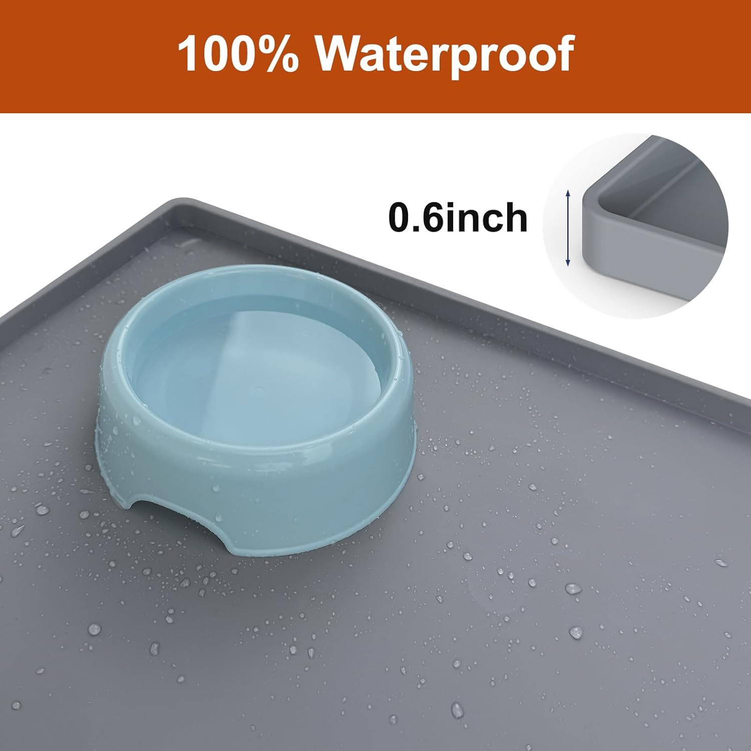 Extra Thick Silicone Mat Waterproof with Raised Edge 19” x 12”, BPA Free Non-Sli