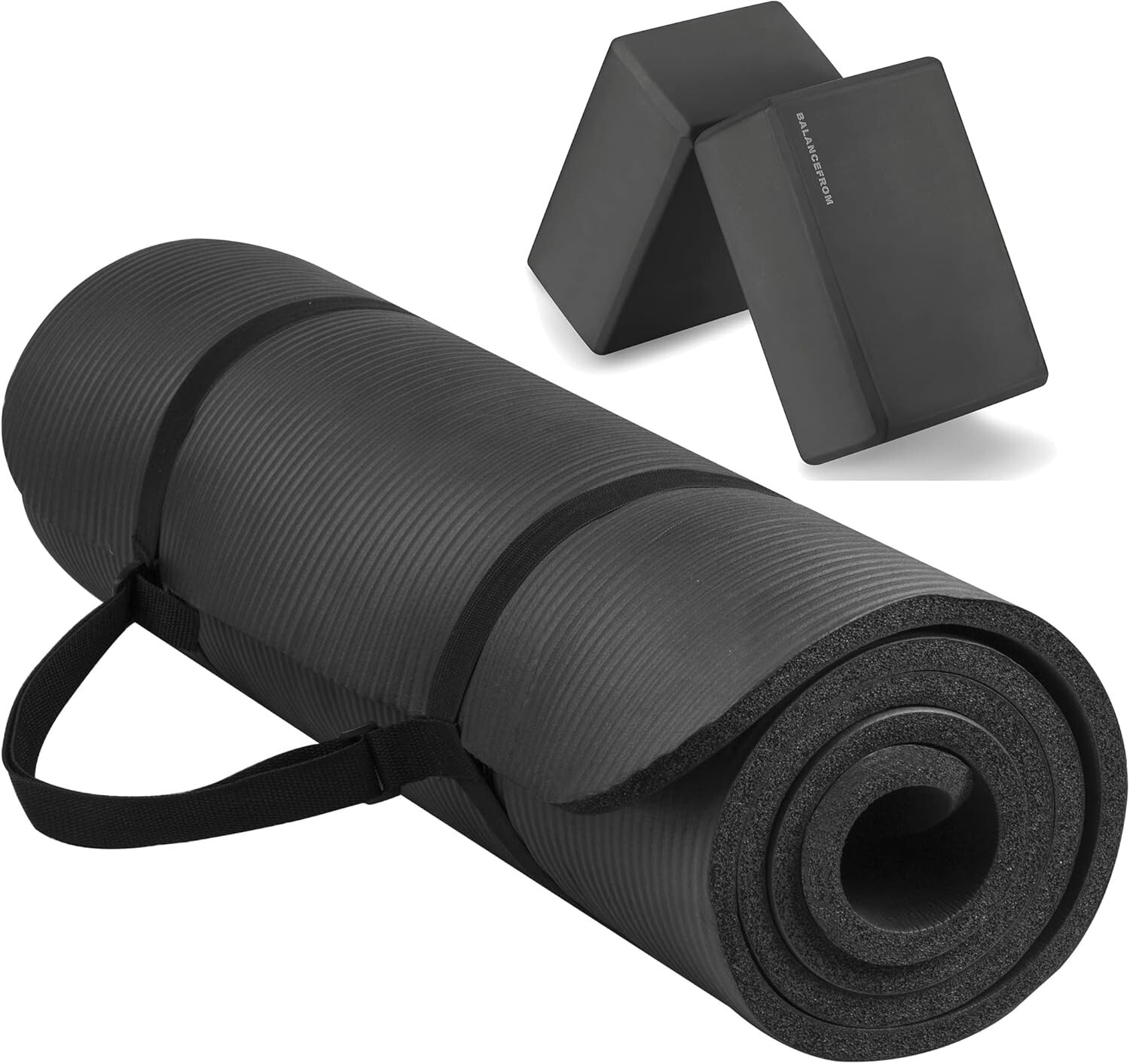 1/2-Inch Thick Yoga Mat Exercise Gym Pilates Meditation Mat w/ Yoga Blocks+Strap