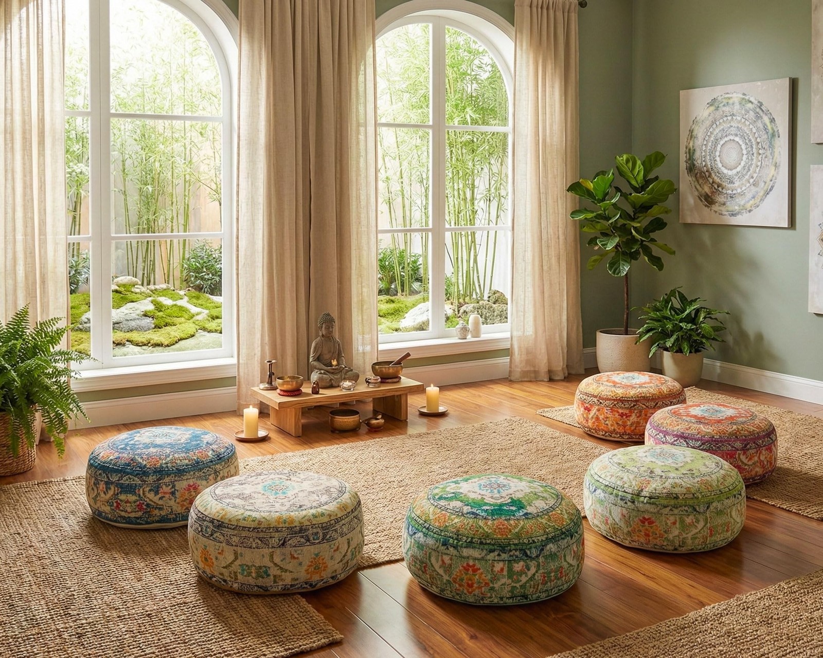 Indian Yoga Décor Pouf Cover Green Round Green Floor Pillow Case Room D