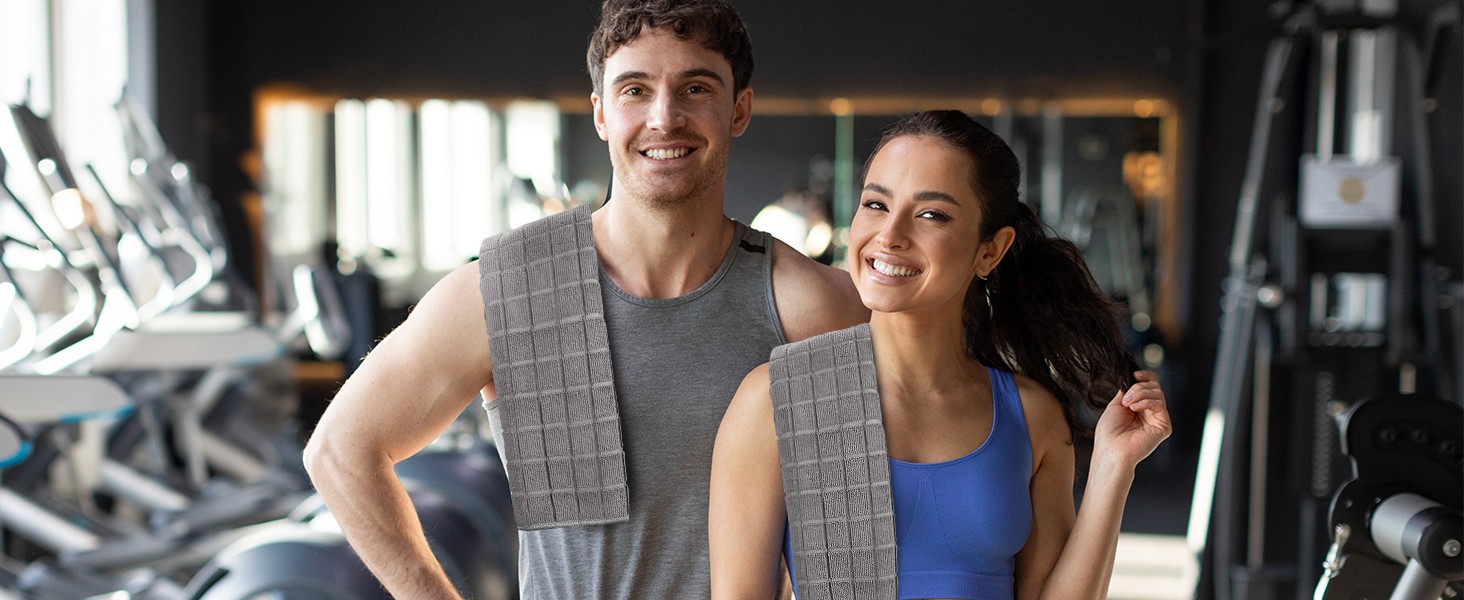 HOMERHYMRE Microfiber Workout Towels, 3 Pack Grey Gym Sweat Sports Towel for