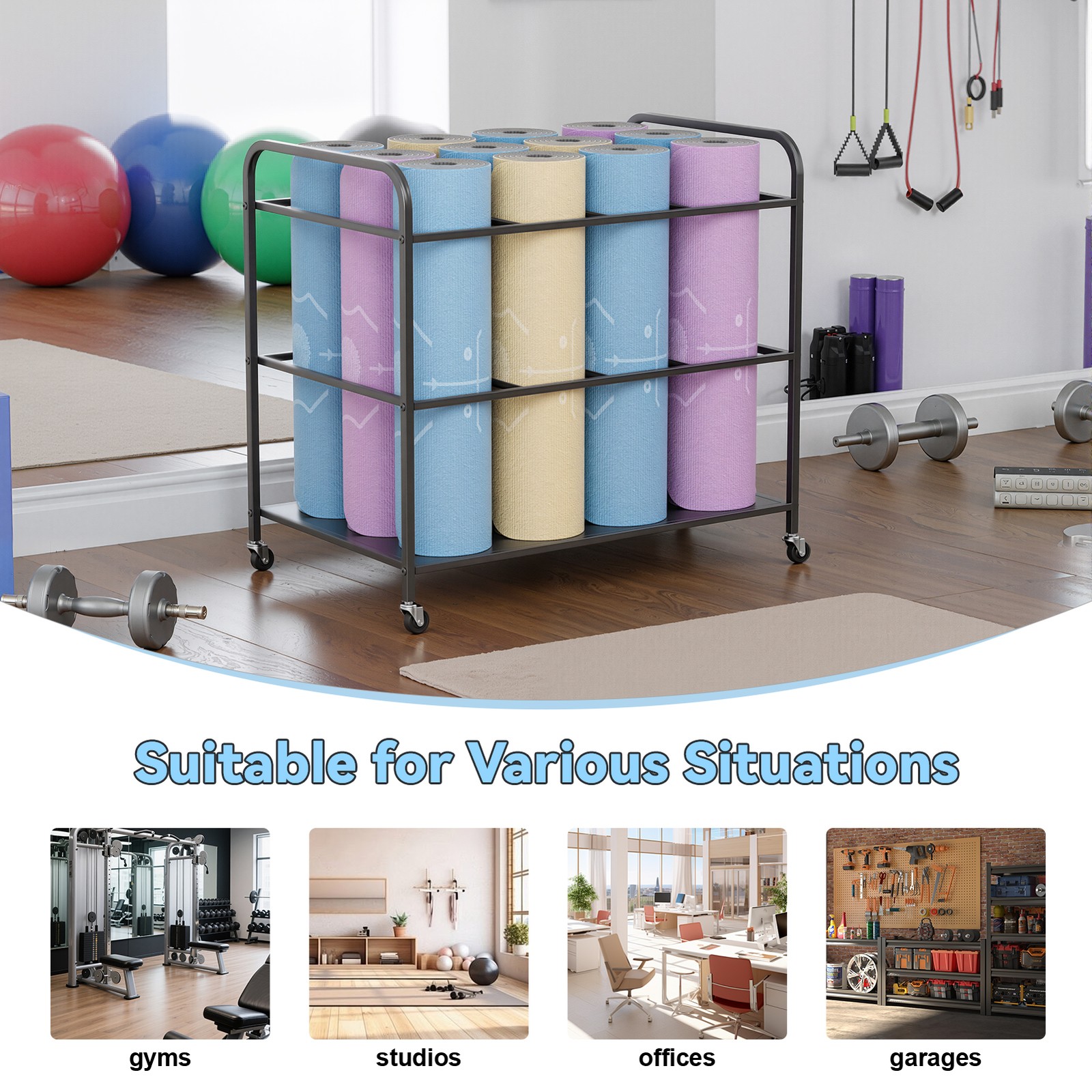 Home Gym Workout Equipment Organizer Yoga Mat Storage Weight Rack Dumbbell