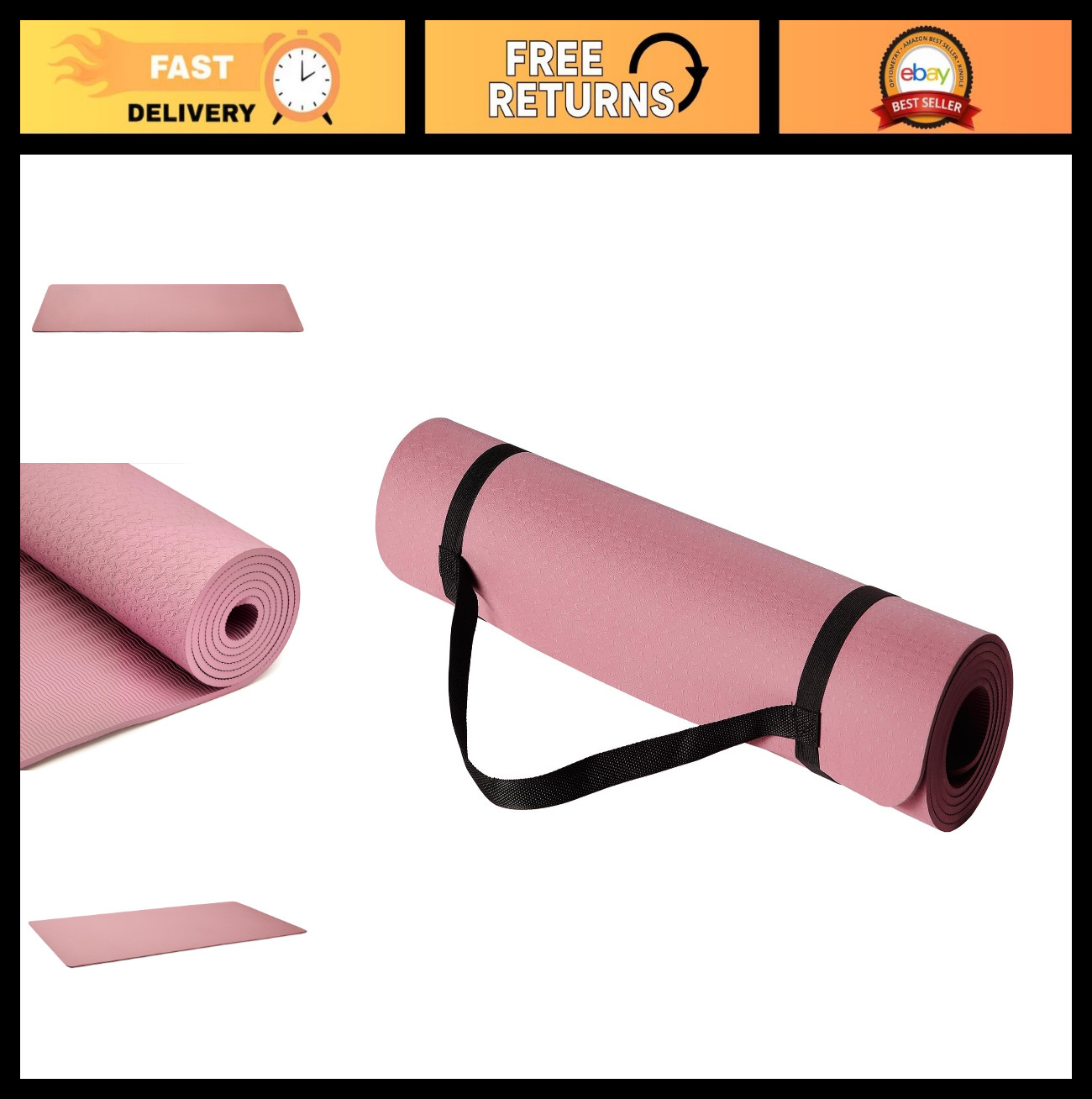 Thick 1/4 Inch TPE Yoga Mat with Carrying Strap – Non-Slip, Durable Fitness Mat