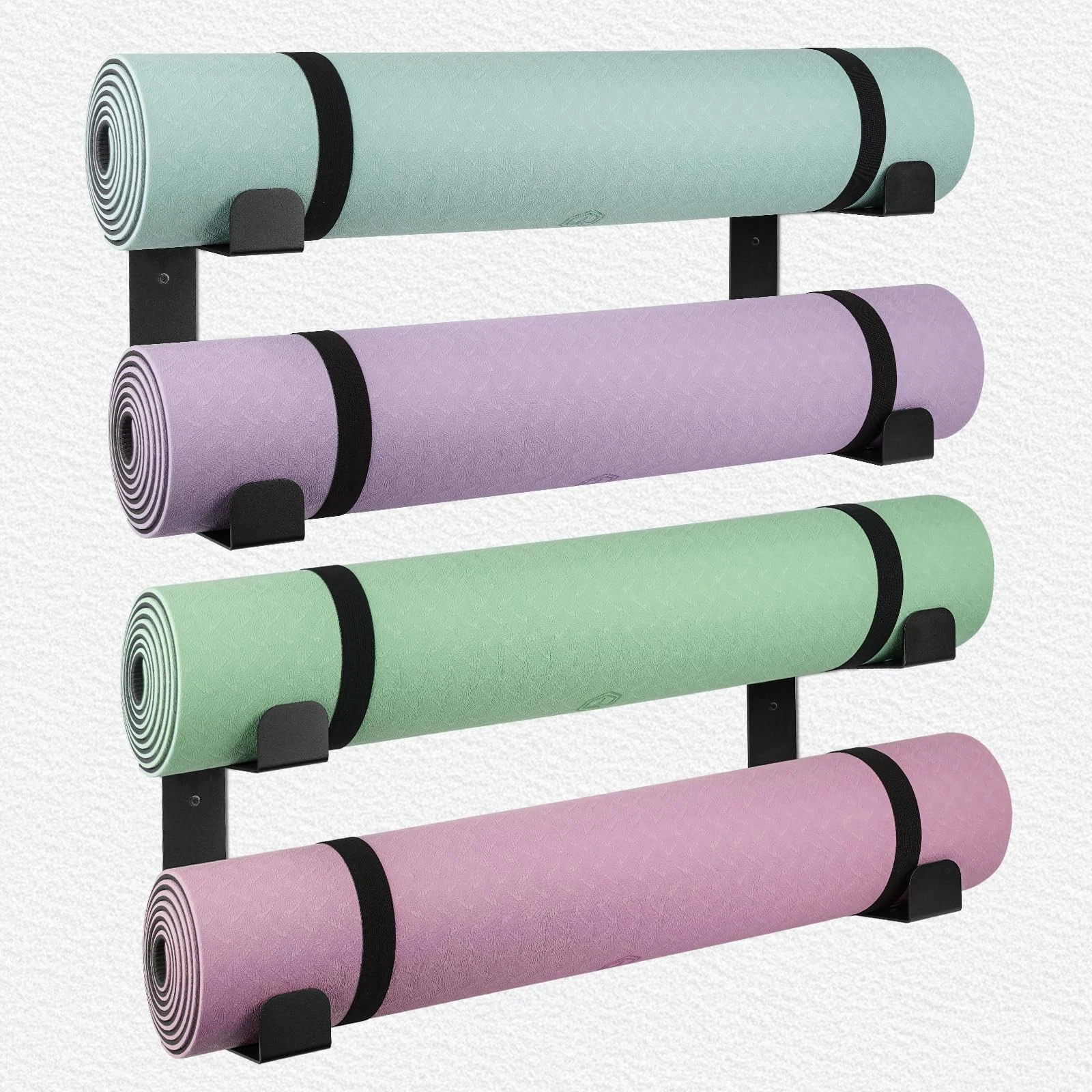 4 Tier Yoga Mat Holder Wall Mount & Yoga Mat Storage Rack,Heavy-duty steel fa…