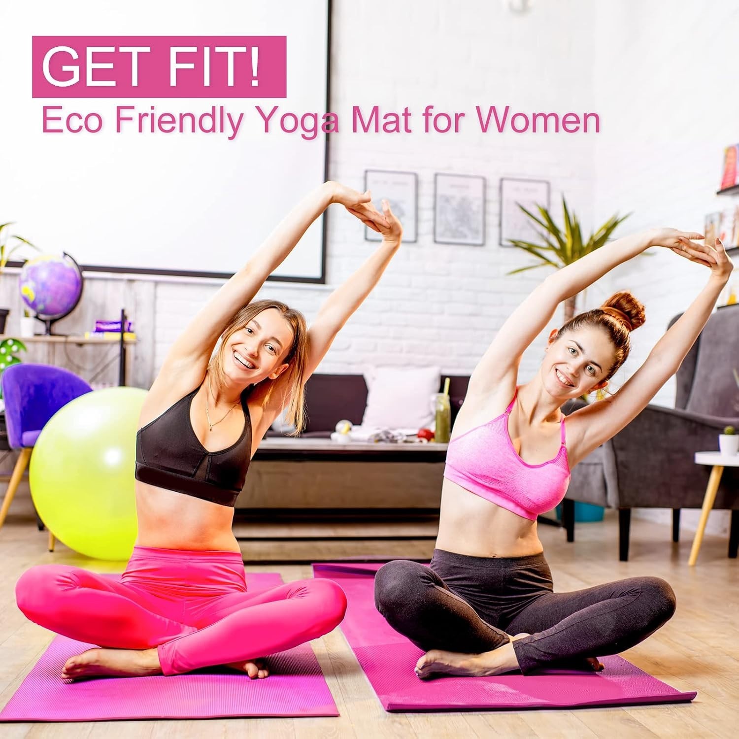 ROSE RED Yoga Mat 68 x 24 Inch Non-Slip Textured Exercise Fitness Pilates – 1 PK