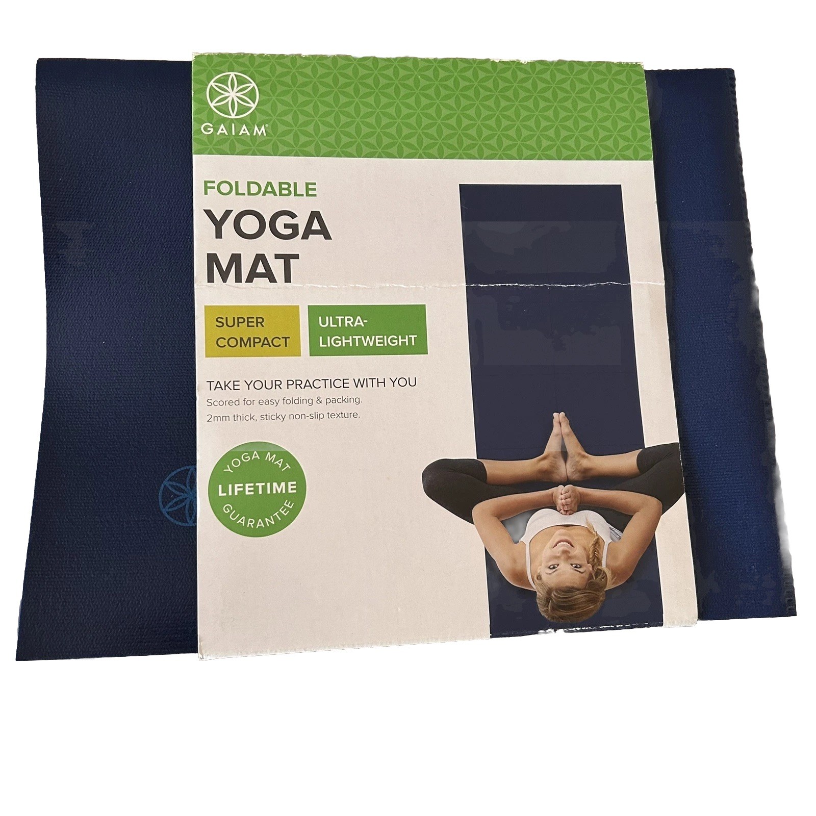 Gaiam Foldable Yoga Mat Compact Lightweight Blue 68″ x 24″ Great For Travel