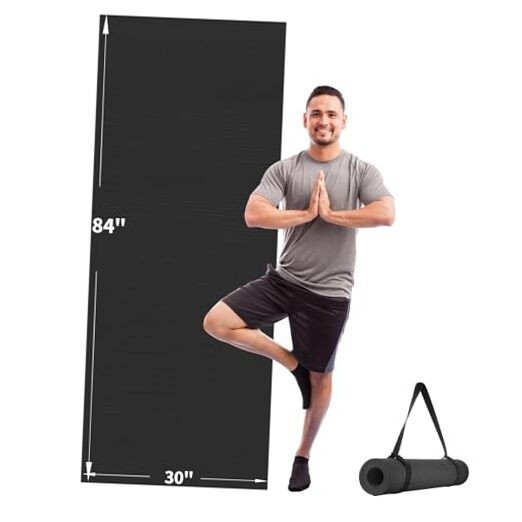 Yoga Mat for Women and Men, Extra Long and Wide Exercise 84″ x 30″ x 6mm Black