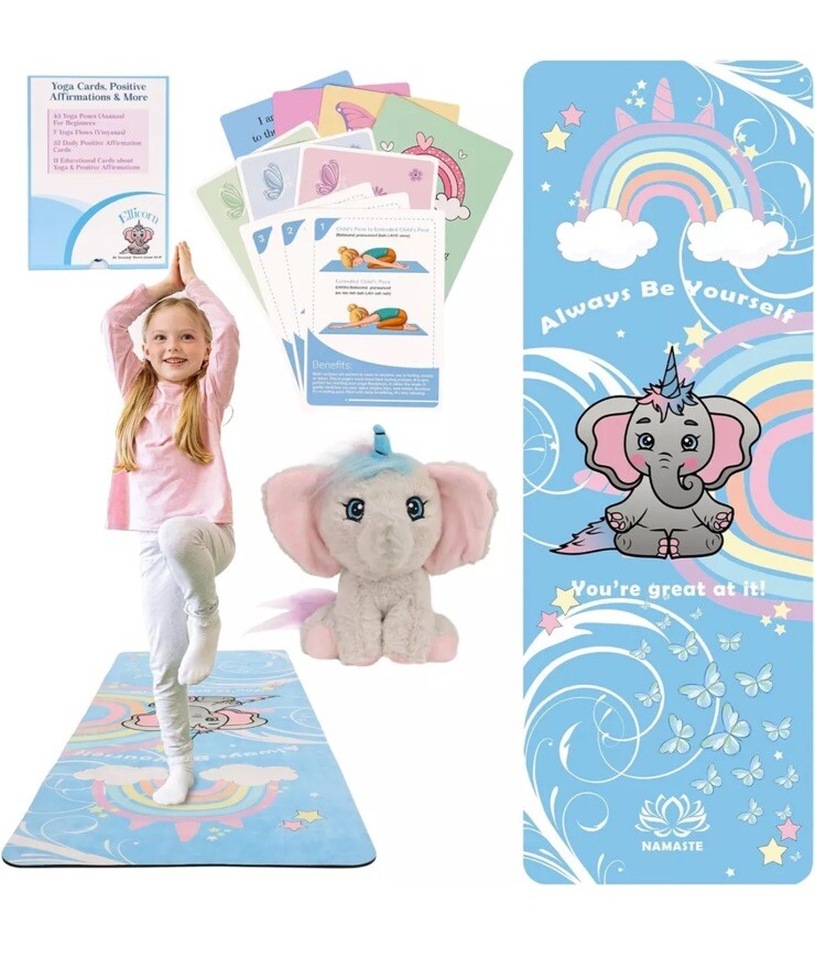 Kids Yoga Set Non-slip Exercise Mats Fun Prints Ellicorn Unicorn Play Gift Bday