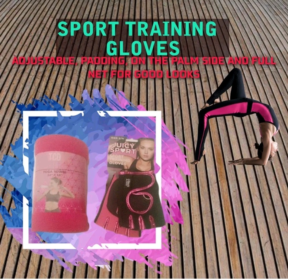 Pink Yoga Towel Large & Workout Mesh Training Gloves (Pink & Black ) Combo