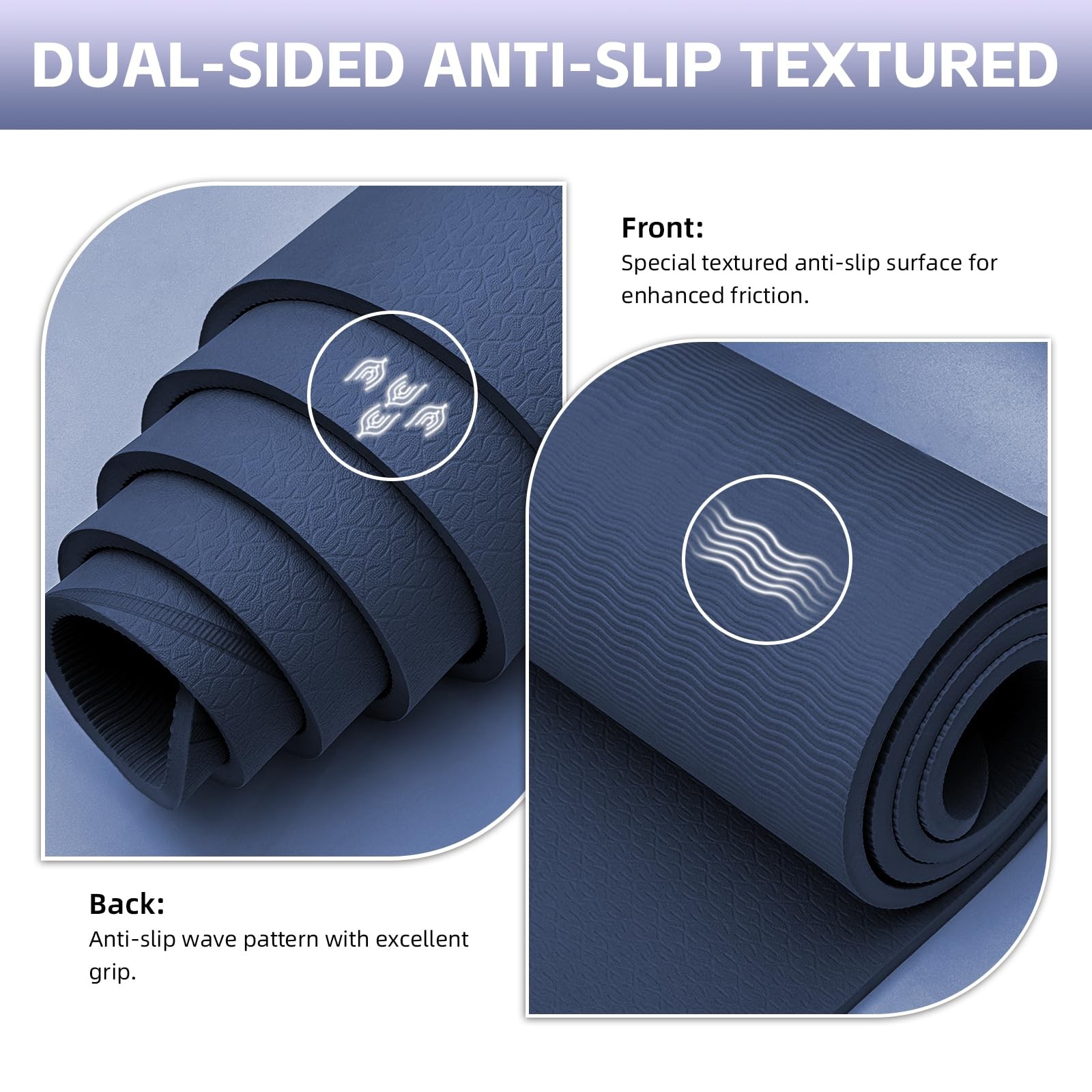 Large Yoga Mat Thick, 76″x32″x0.31″Wide POE 76″ x 32″ x 0.31″, Navy Blue