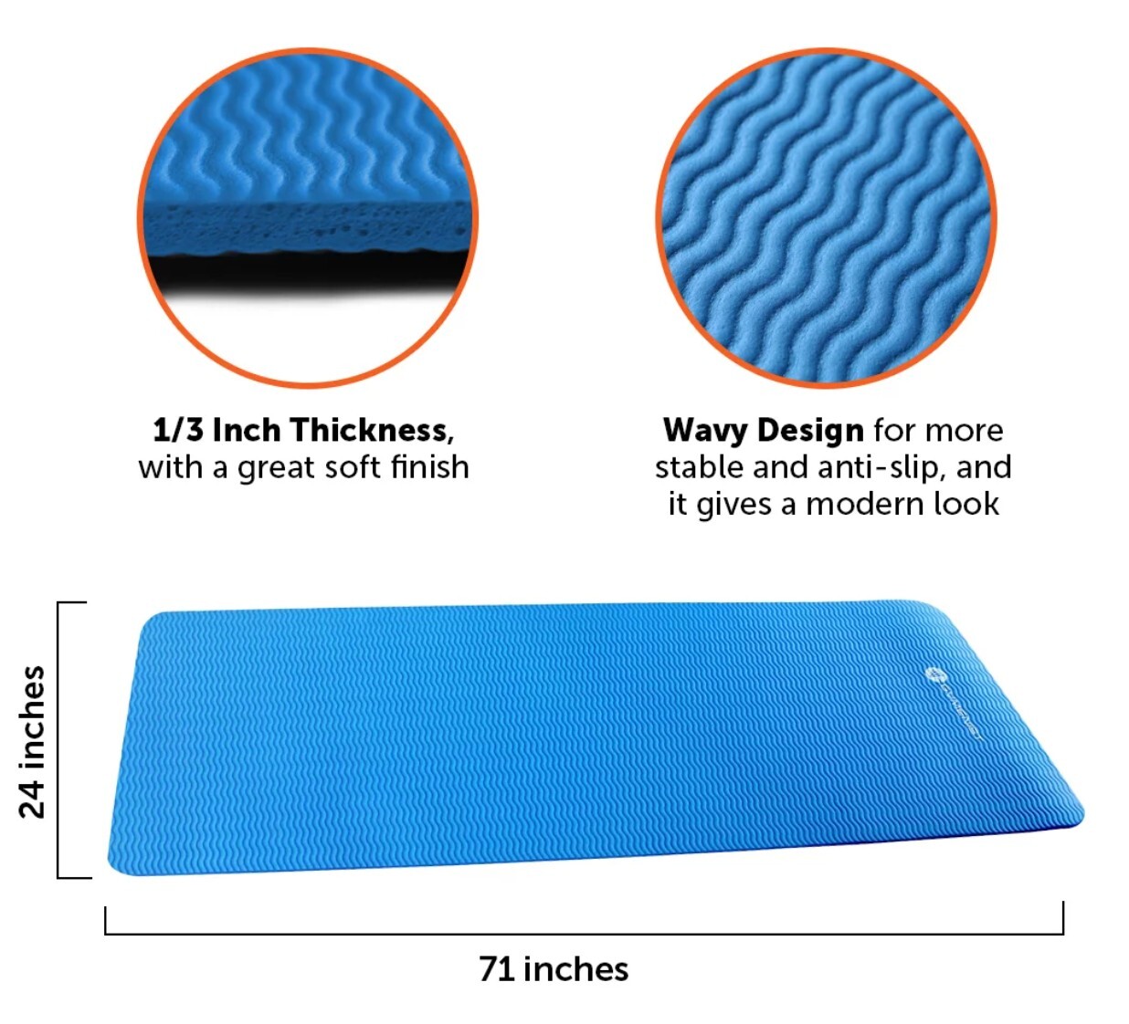 Gymenist Thick Exercise Yoga Floor Mat Nbr 24 x 71 Inches, Great for Camping, Ca