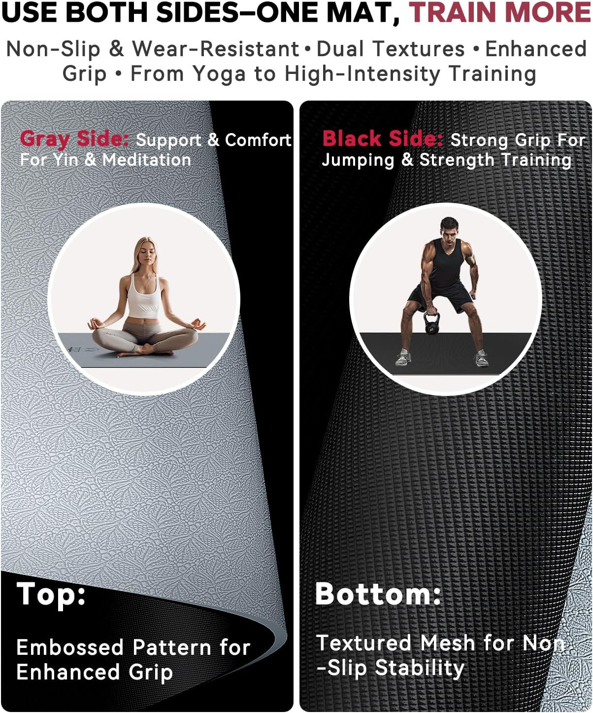 Large Yoga Mat – 72″X36″ Extra Wide Exercise Mat – 1/4″ Thick Dual Color PVC | A