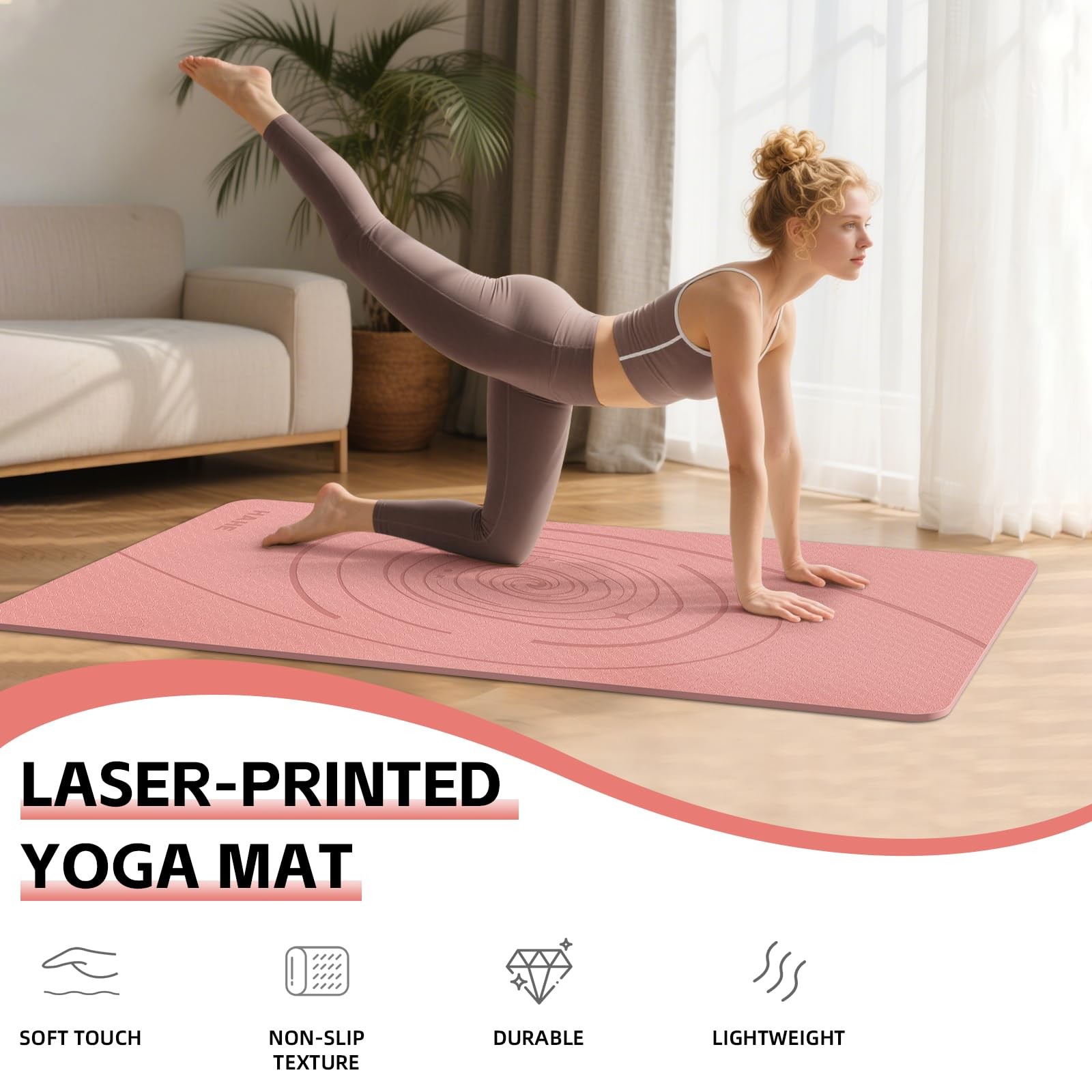 Large Yoga Mat Thick, 76″x32″x0.31″Wide POE 76″L x 32″W x 0.31″H, Peach pink