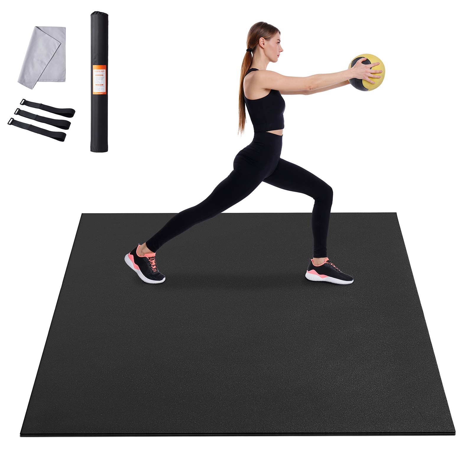 8x5ft Non-Slip PVC Yoga Exercise Mat with Bag & Strap, 7mm Thick