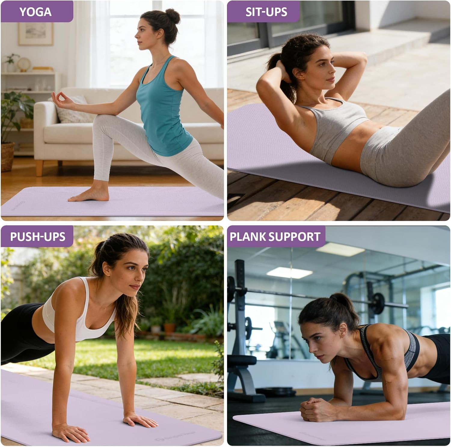 Yoga Mat Non Slip, 72″L X 24″W X 0.24″/0.32″TH, Anti-Tear Exercise Mat with Carr
