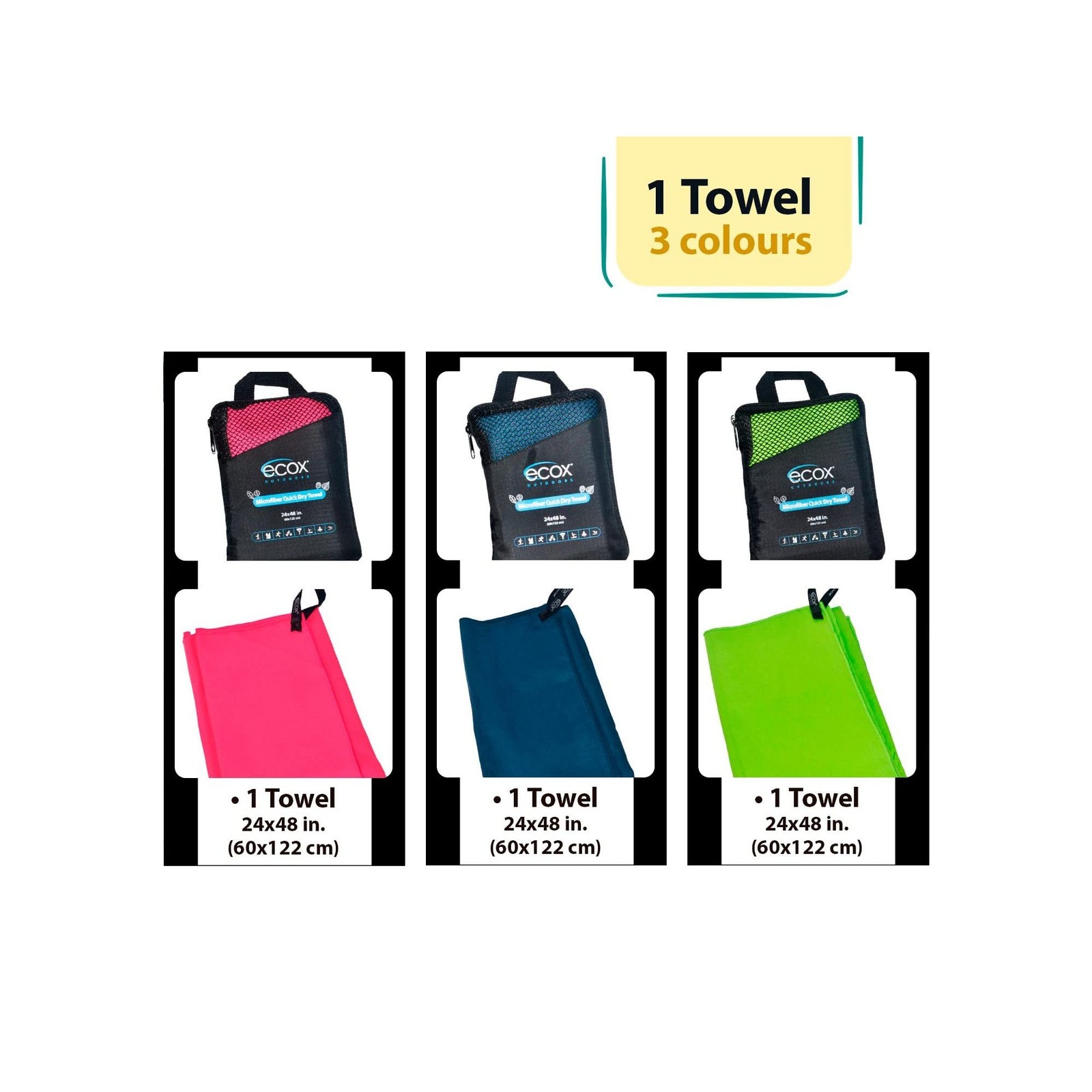 ecox Outdoors Microfiber Towel Fast Drying Soft Feel 24×48 inches, Red
