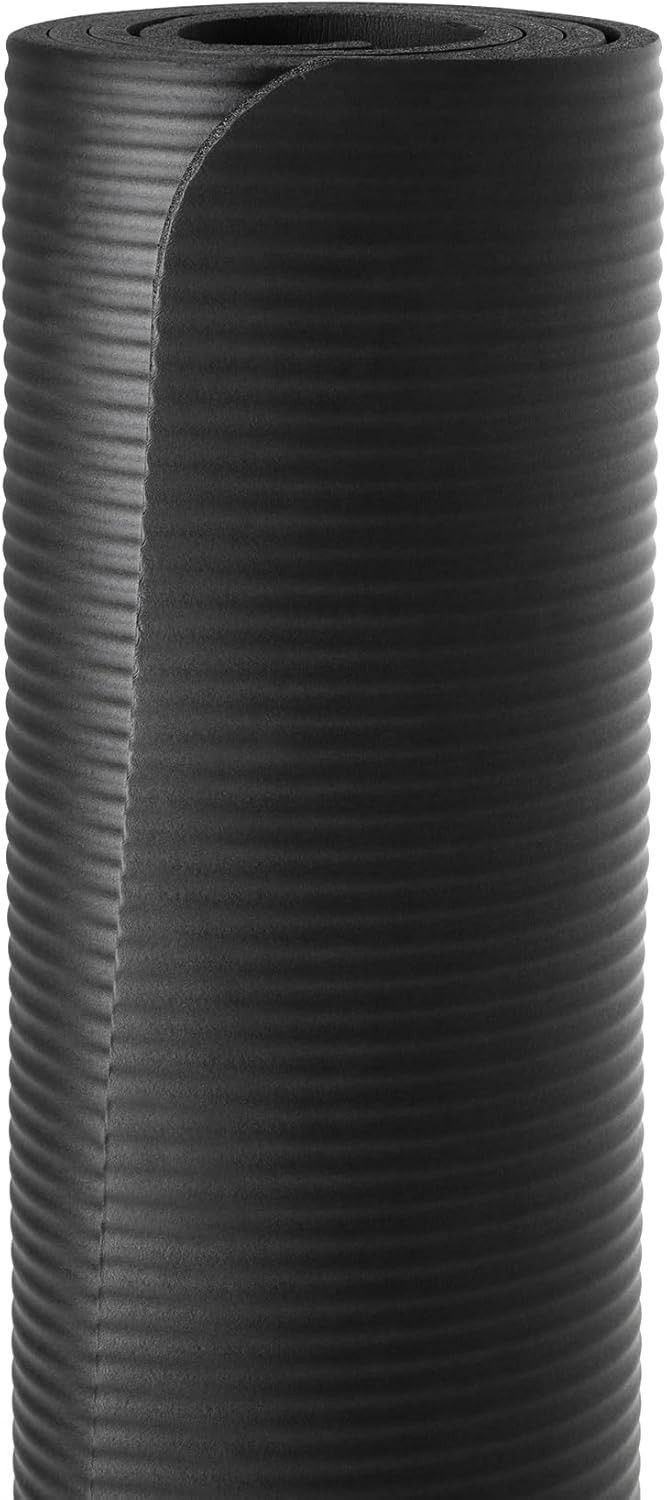Basics 1/2″ Extra Thick Exercise Yoga Mat w/ Strap Cushion for Gym Workout Black